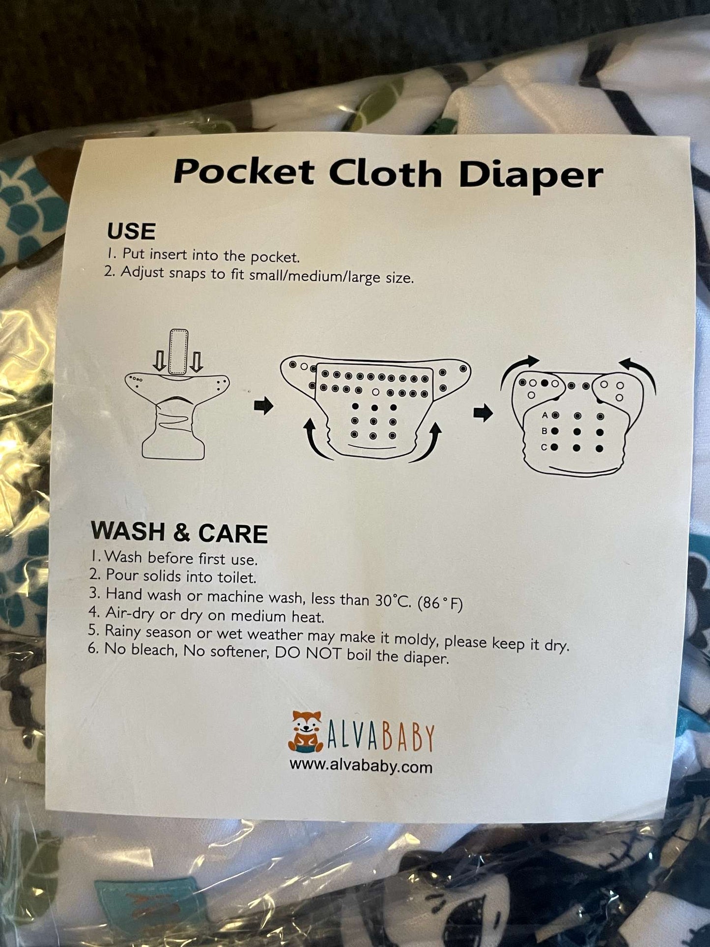 *NEW* sealed set of 6 Alva Baby All-In-One Cloth Diapers