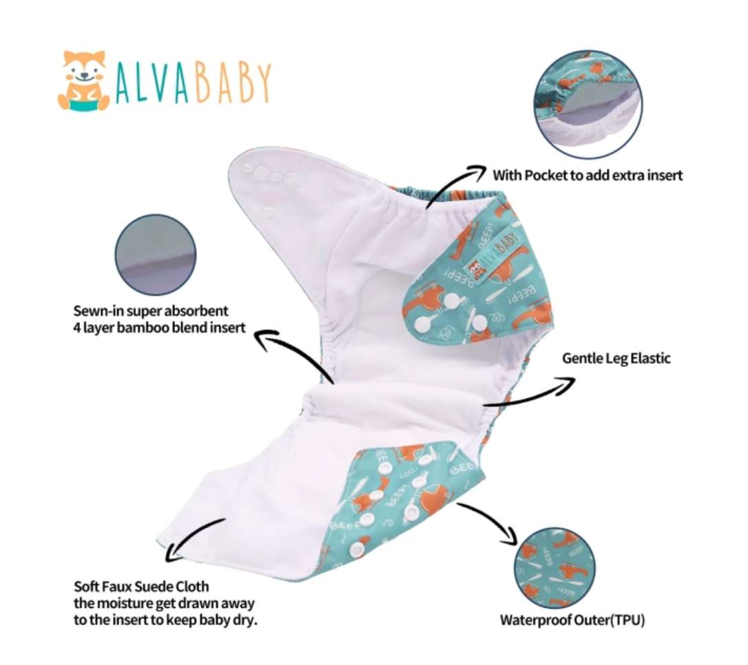 *NEW* sealed set of 6 Alva Baby All-In-One Cloth Diapers