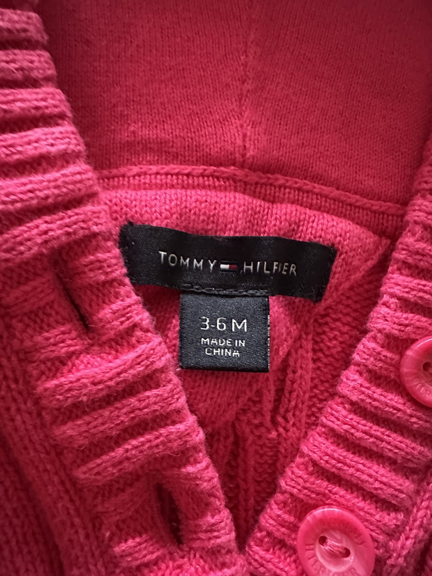 Tommy Hilfiger Pink hooded knitted cardigan, Kids 6 Month (3-6M)