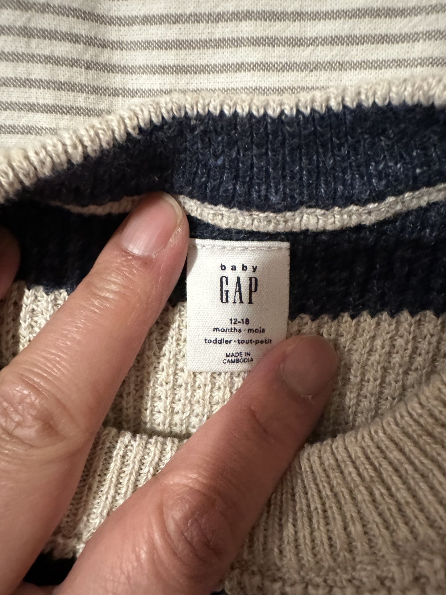 Baby Gap Bear Cardigan Blue/cream stripes, Kids 18 Month (12-18M)