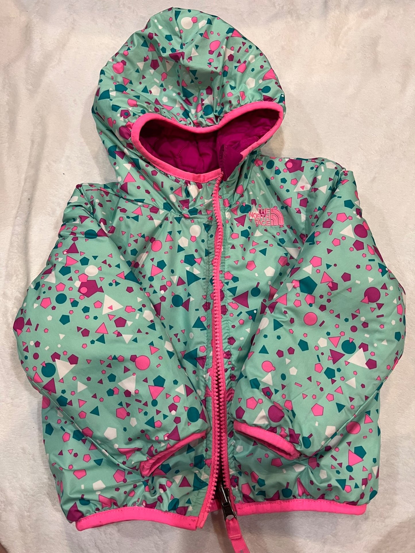 12-18 mth north face light reversible puff jacket - green and pink, Kids 18 Month (12-18M)