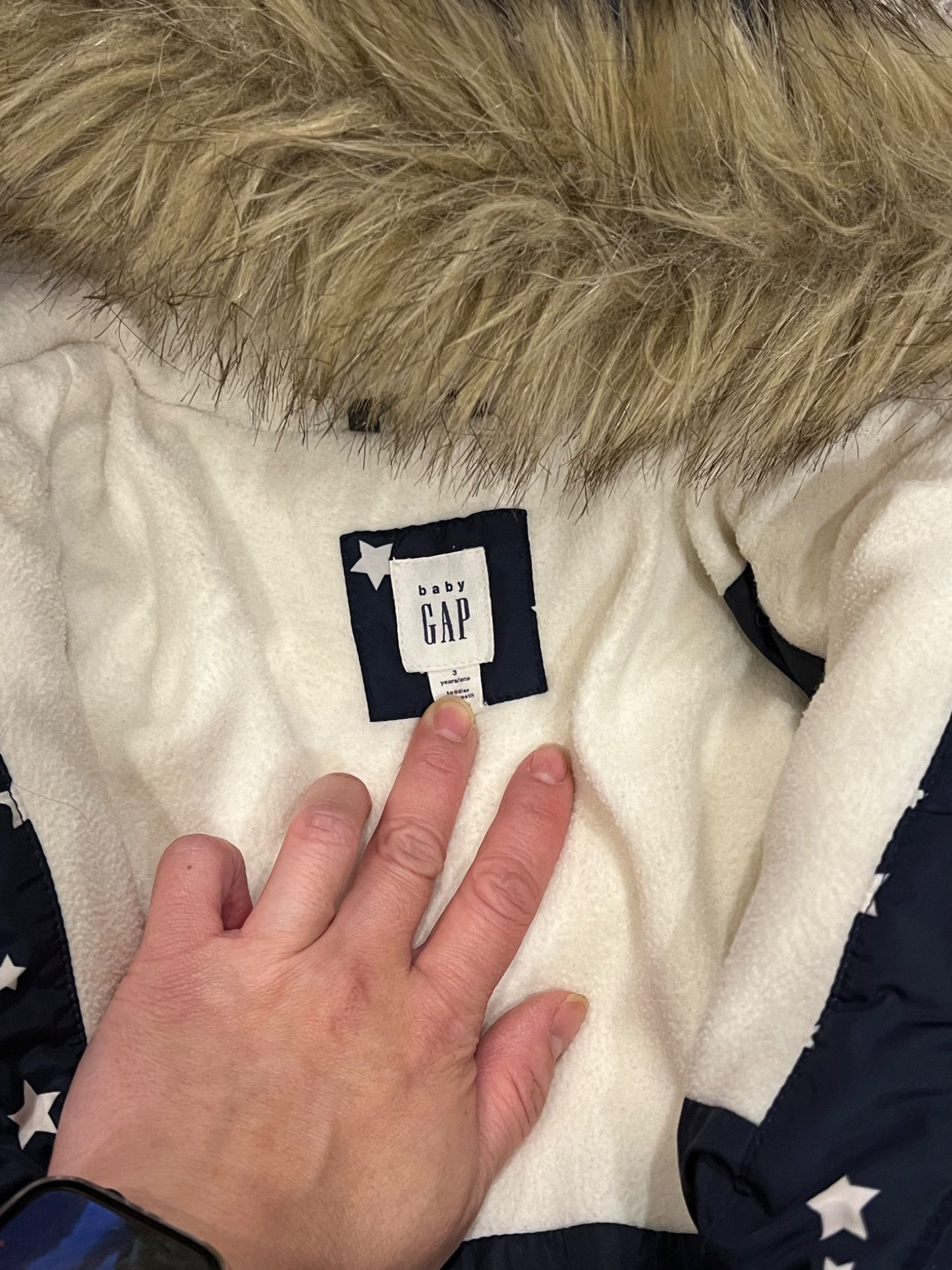 3T gap winter long jacket- navy with stars , Kids 3T
