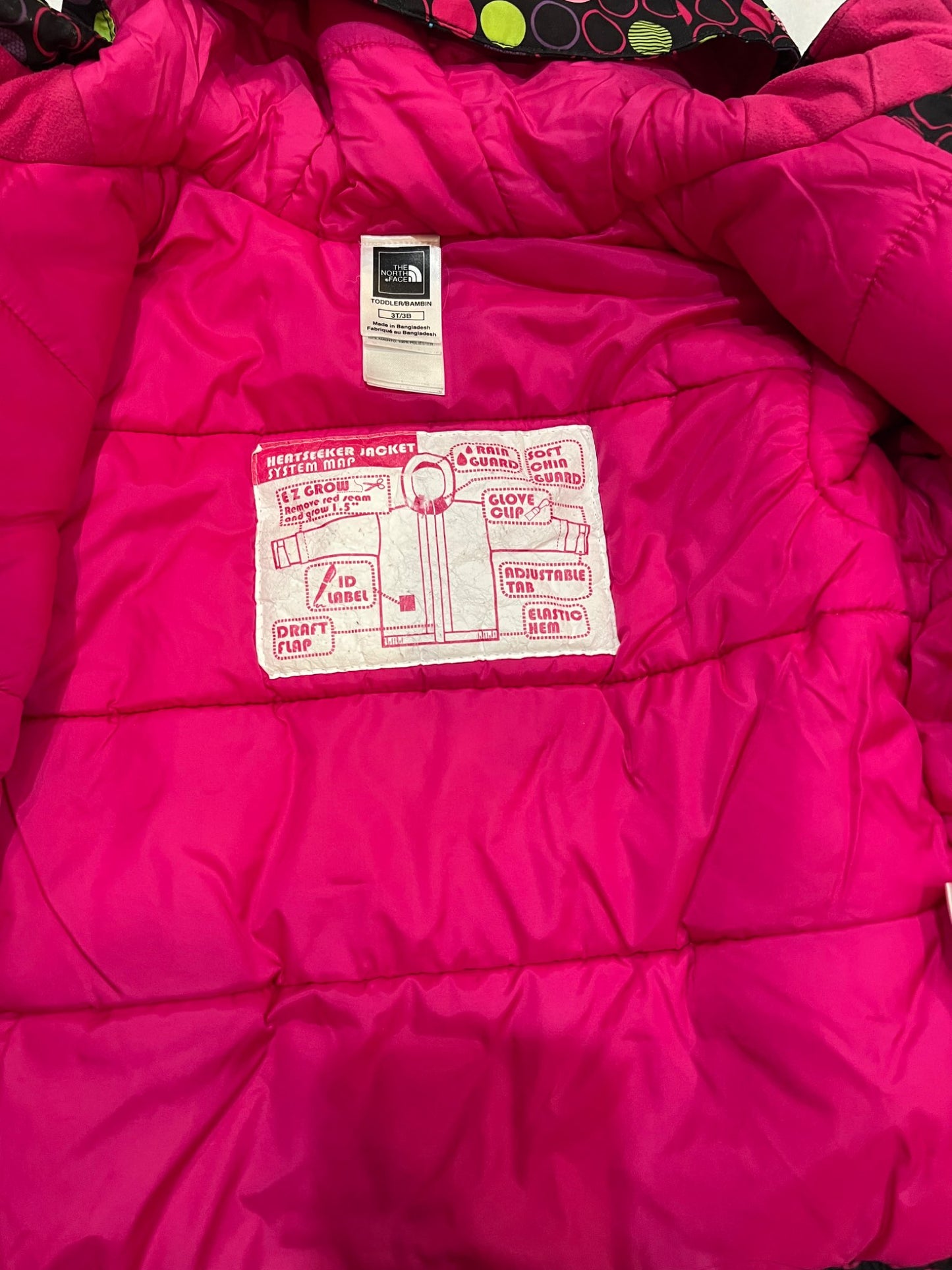 3T north face winter jacket- black with polkadots, Kids 3T
