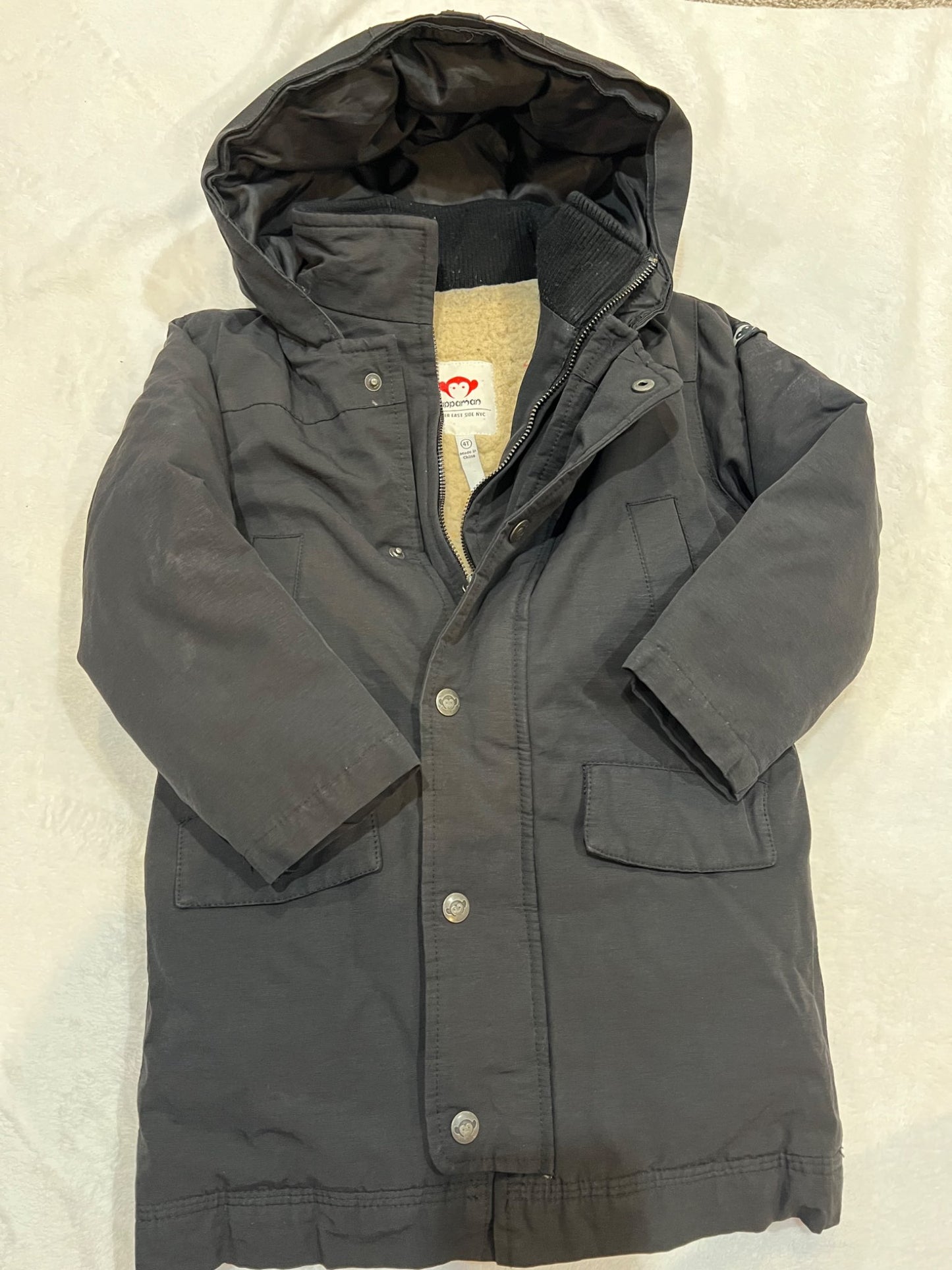 4T Appaman brand longer winter down jacket- black , Kids 4/4T