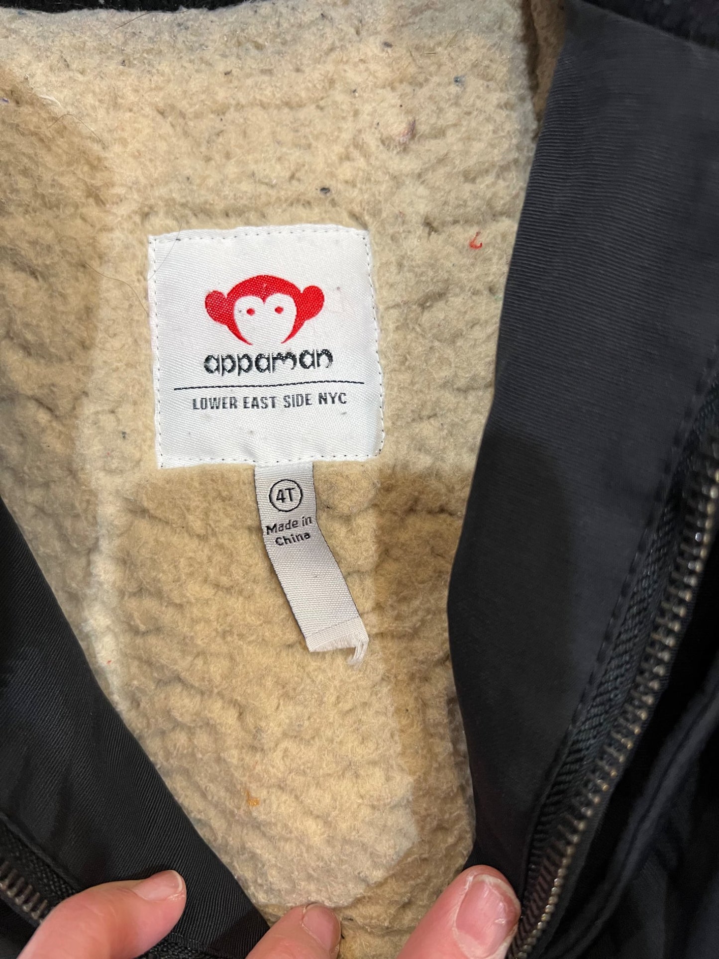 4T Appaman brand longer winter down jacket- black , Kids 4/4T