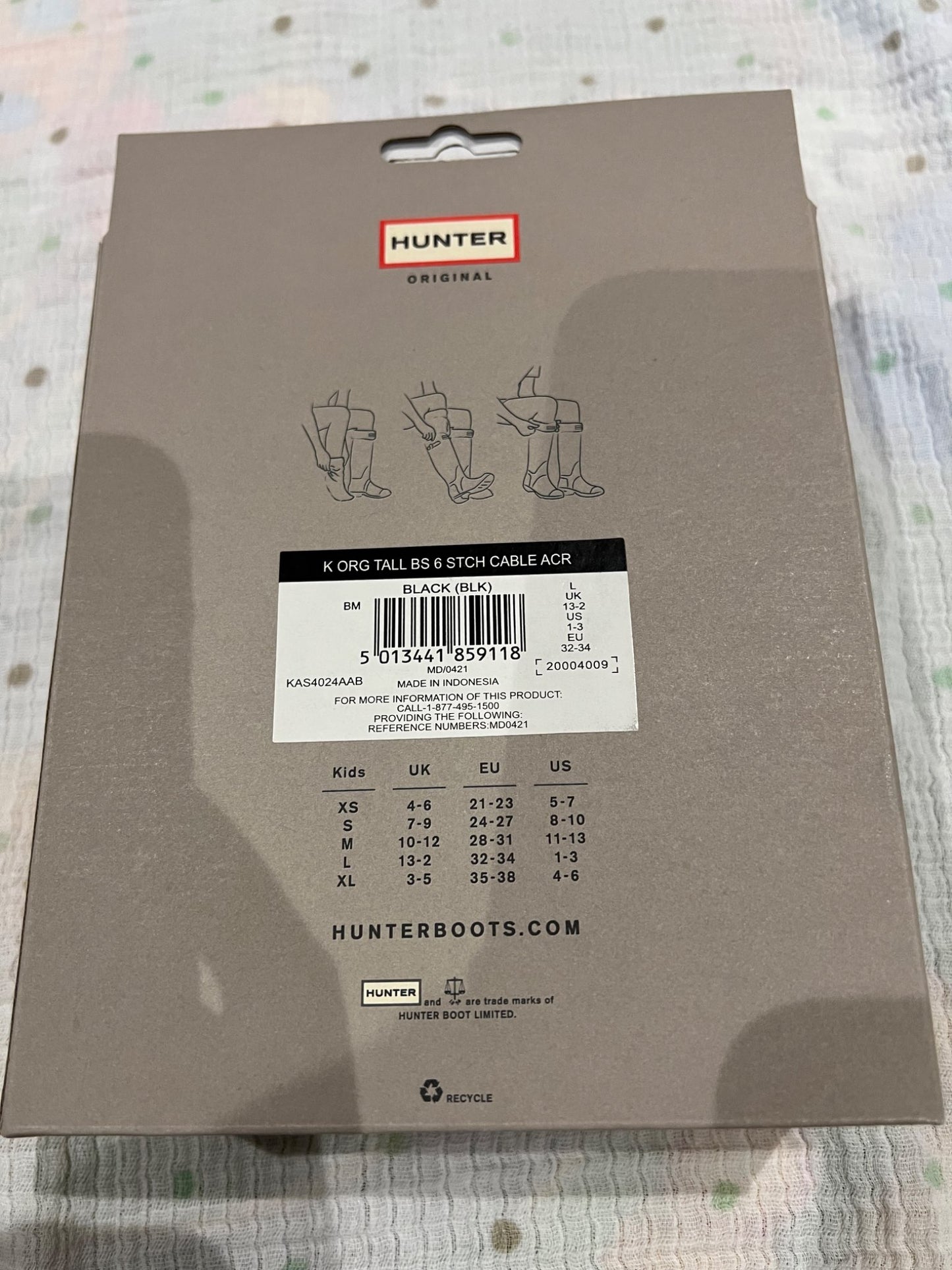 NEW hunter boot liner socks - black large (shoe size 1-3)
