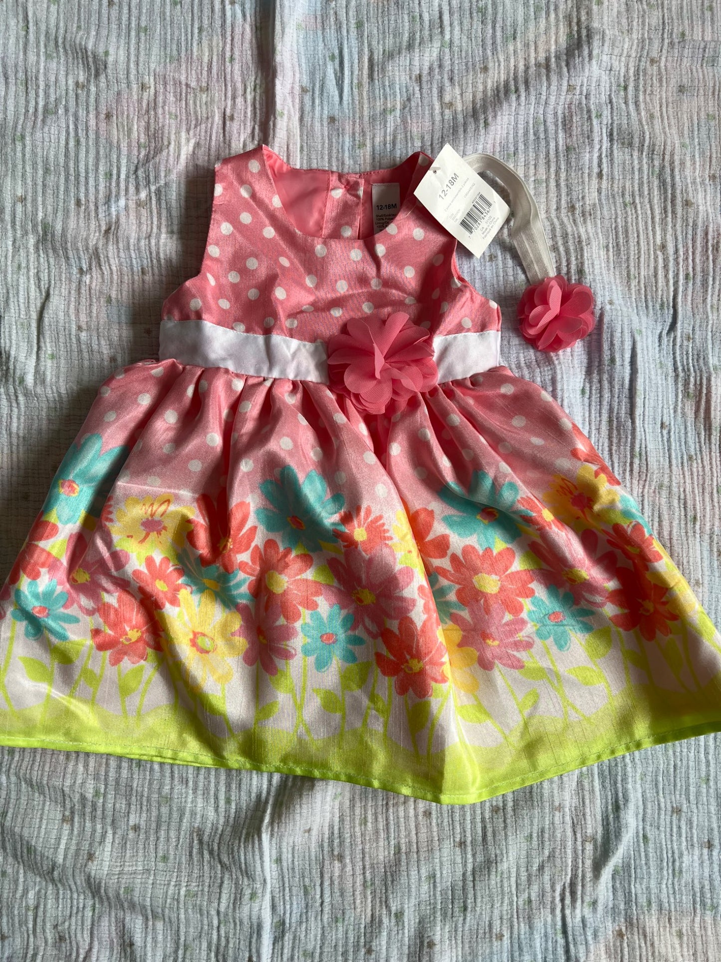 12-18 summer flower dress with headband , Kids 18 Month (12-18M)