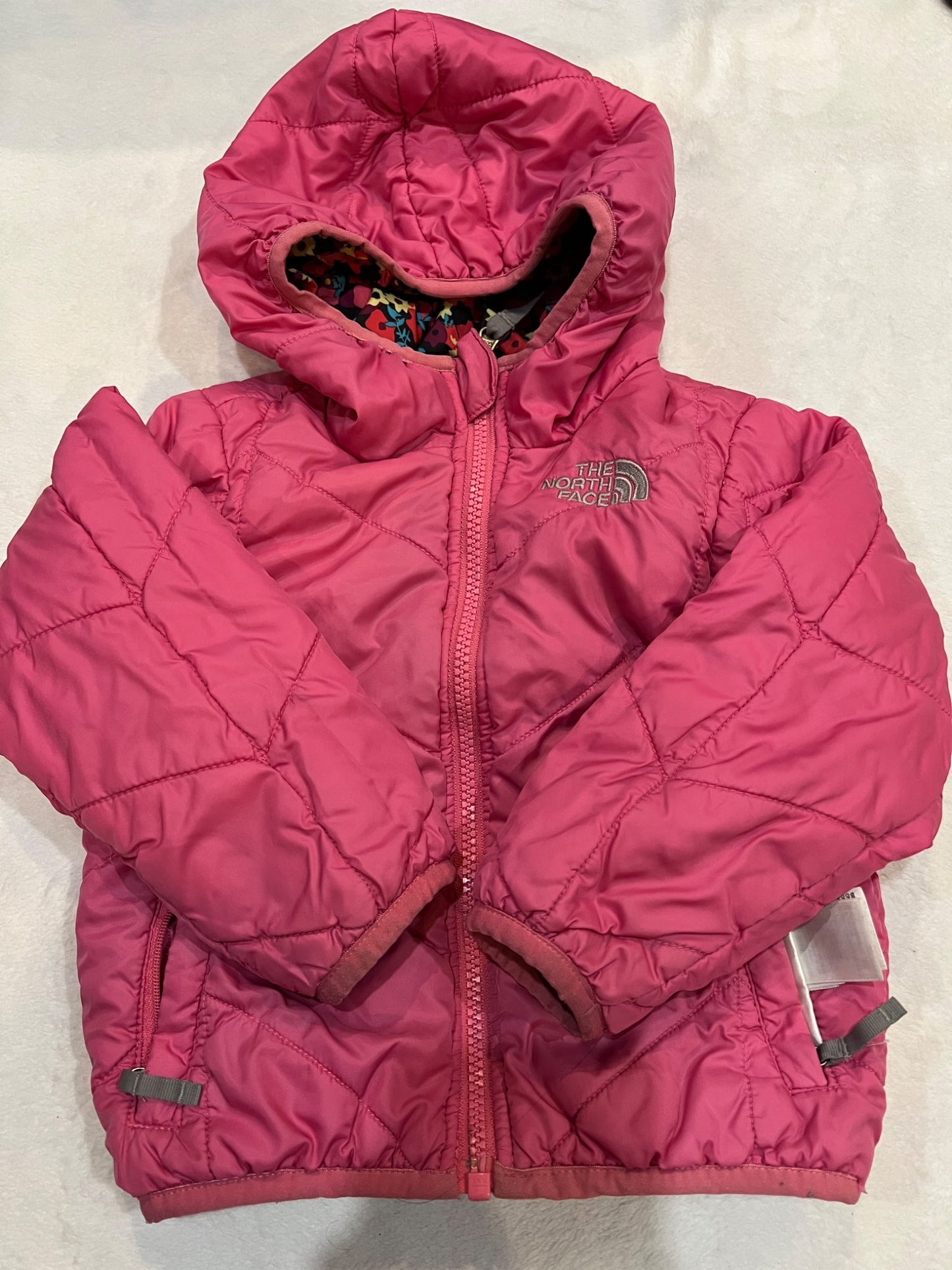 2T North face reversible light puff jacket - flowers and pink , Kids 2T