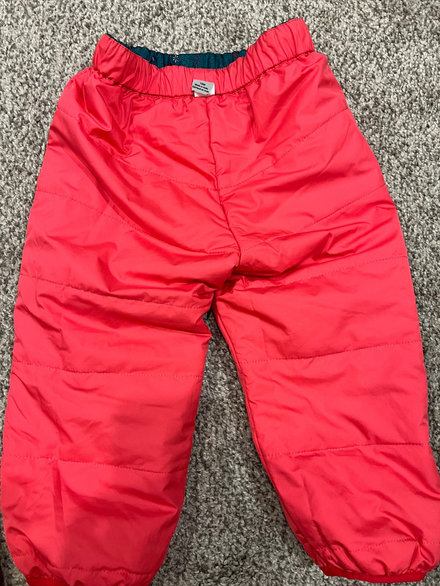 18 mth MEC reversible puff pants- dark green/ pink, Kids 18 Month (12-18M)