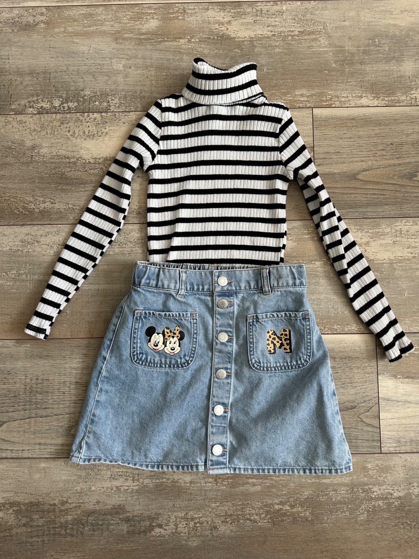 Denim skirt and turtleneck outfit 8/9, Kids 7 & 8 (small)