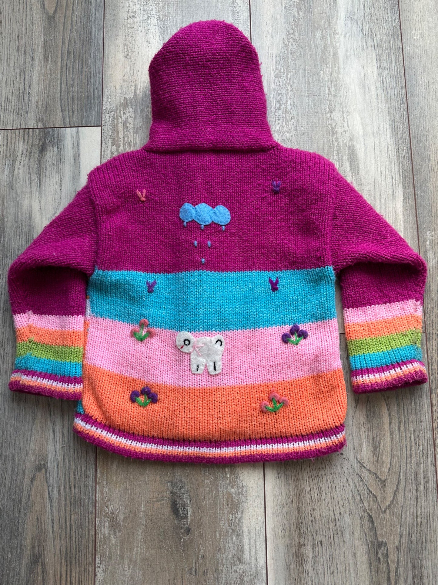 Colourful handmade knitted hoodie , Kids 3T