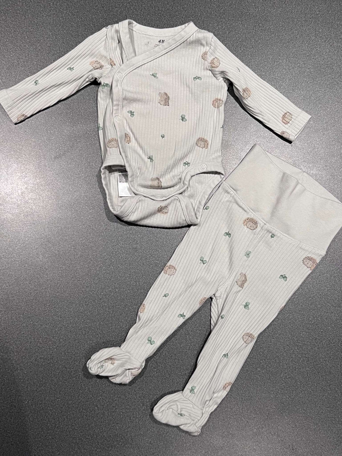 Organic Cotton Green Hedgehog Bodysuit & Pants Set, Kids Newborn