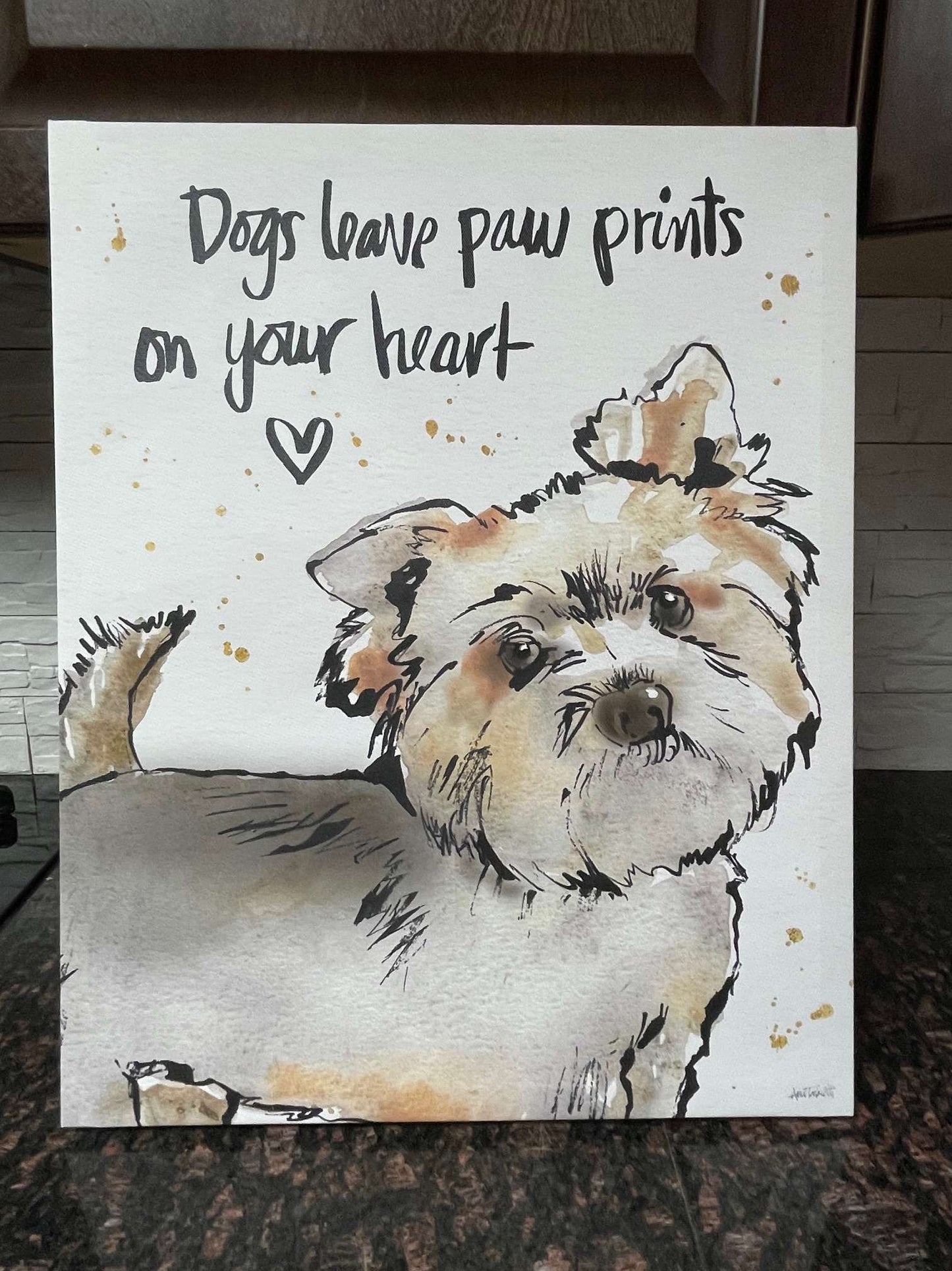 Dog Wall Art Canvas 16x20” + Plush Toy Set – “Dogs Leave Paw Prints” | Cute Gift Idea