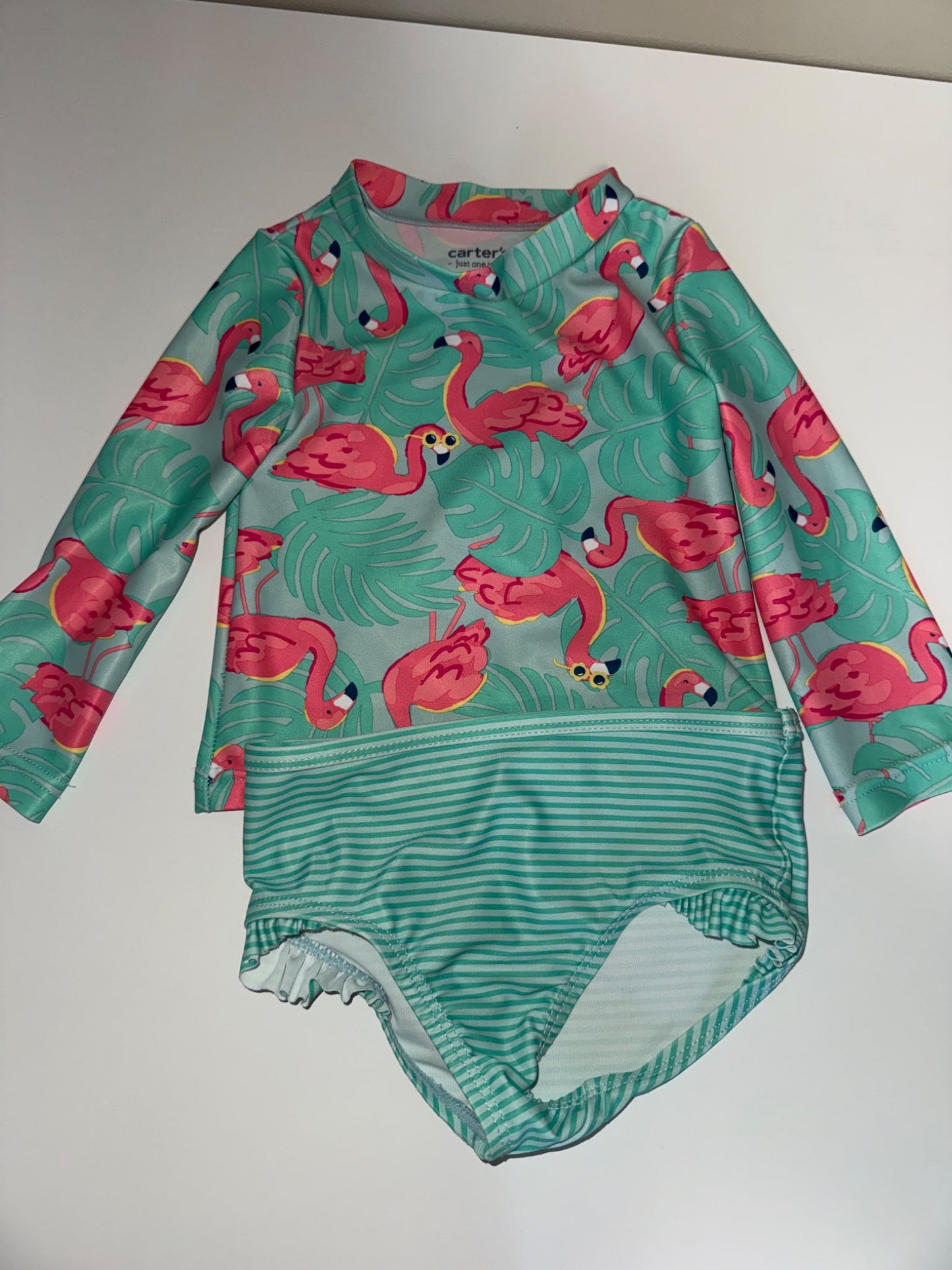 Carter’s flamingo print 12 month swim shirt and bottoms, Kids 12 Month (9-12M)
