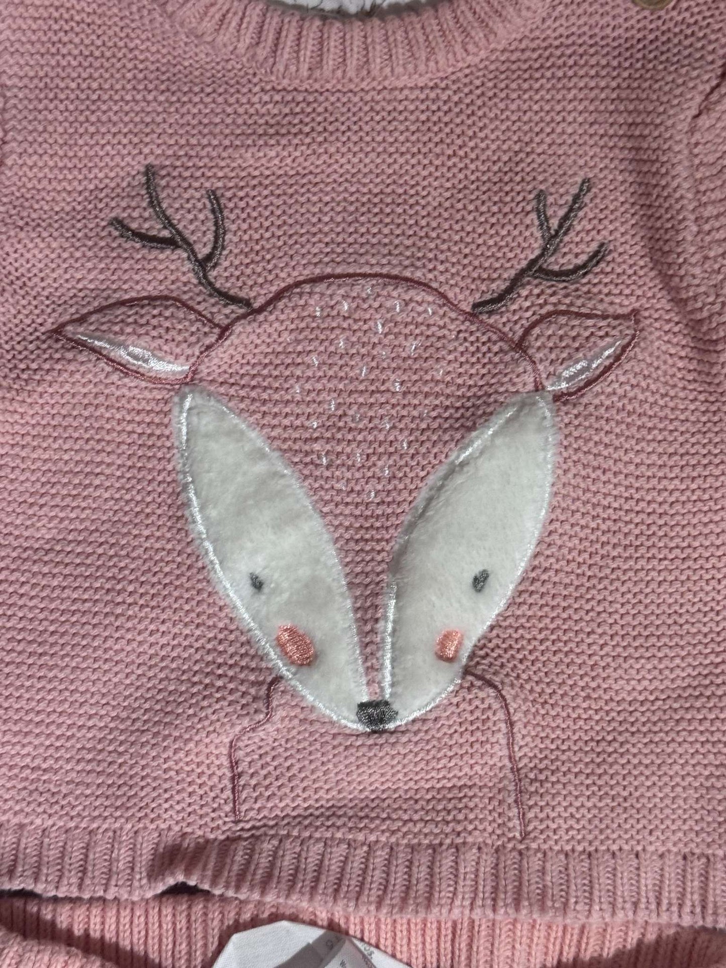 Pink Knit Deer Outfit, Kids 3 Month (0-3M)