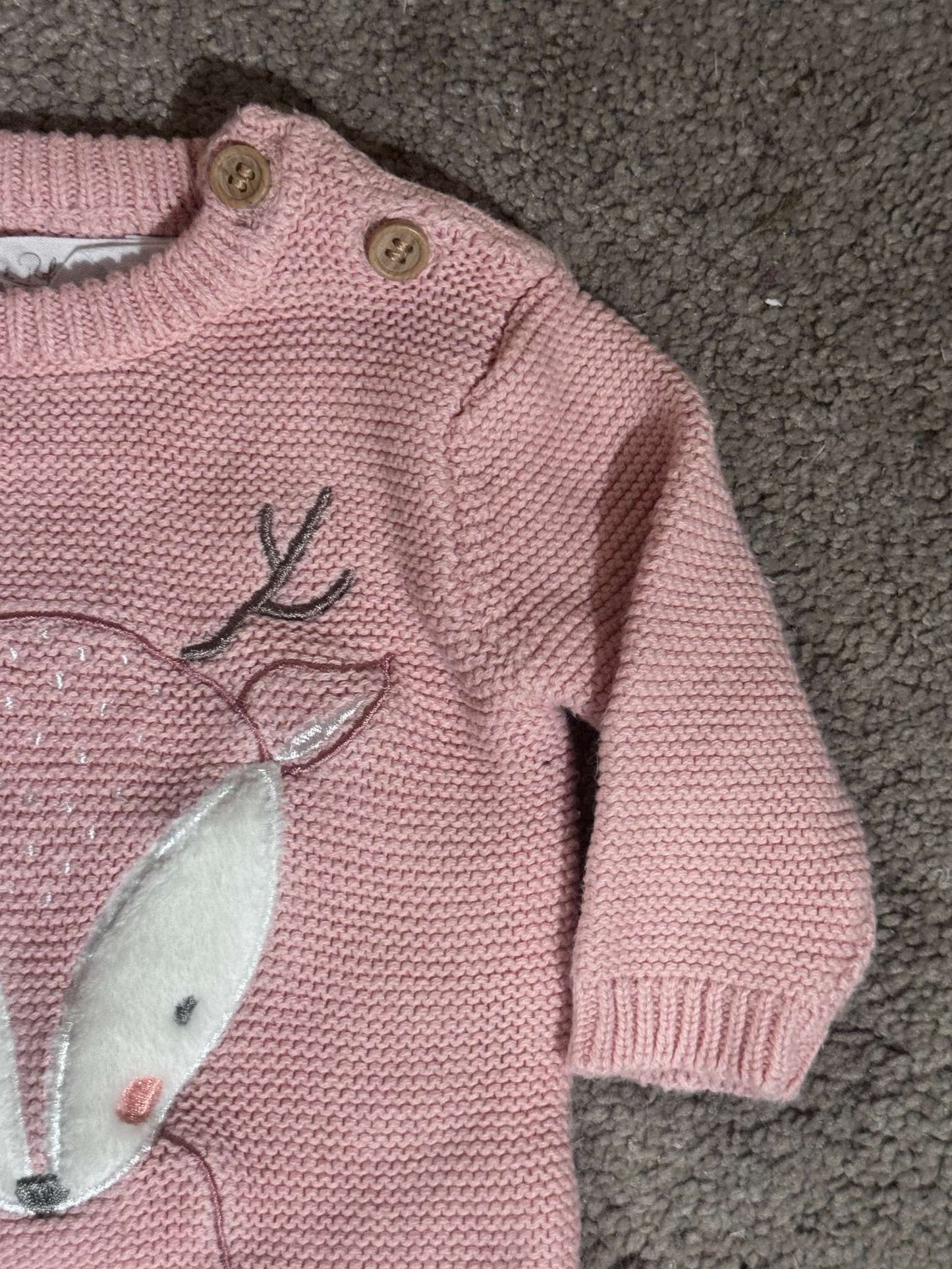 Pink Knit Deer Outfit, Kids 3 Month (0-3M)