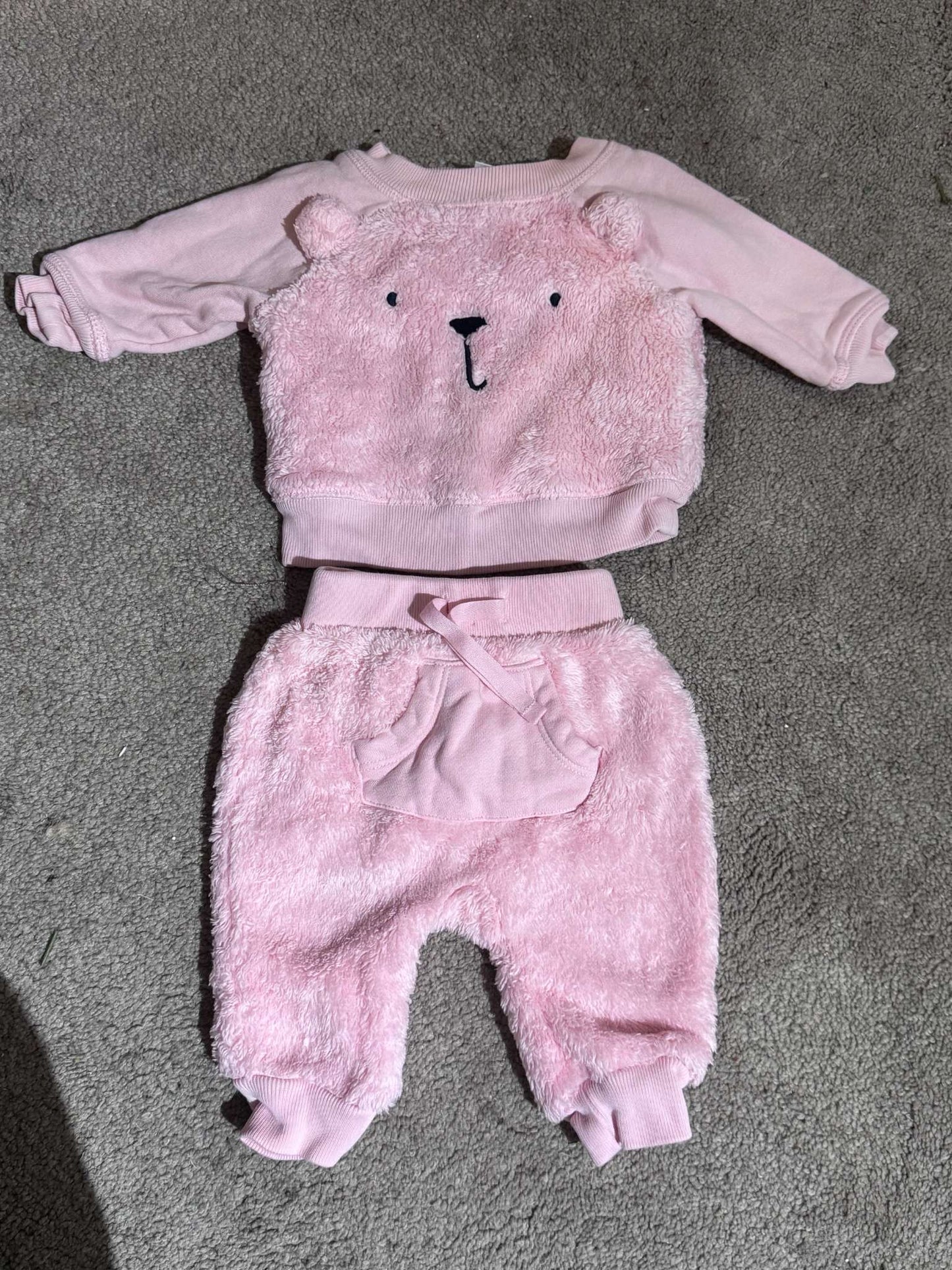 Fuzzy Pink Bear Sweatsuit, Kids 3 Month (0-3M)