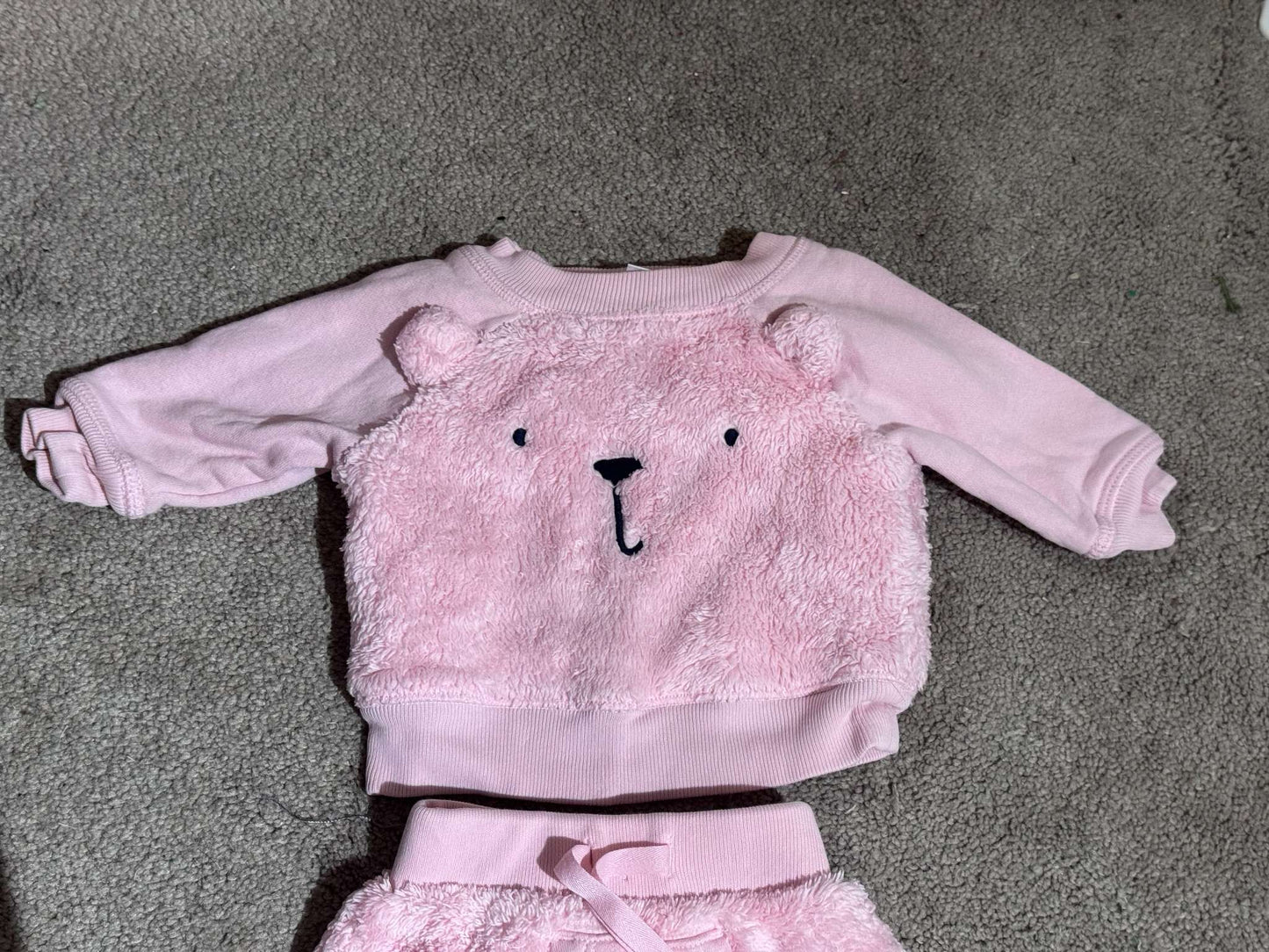 Fuzzy Pink Bear Sweatsuit, Kids 3 Month (0-3M)