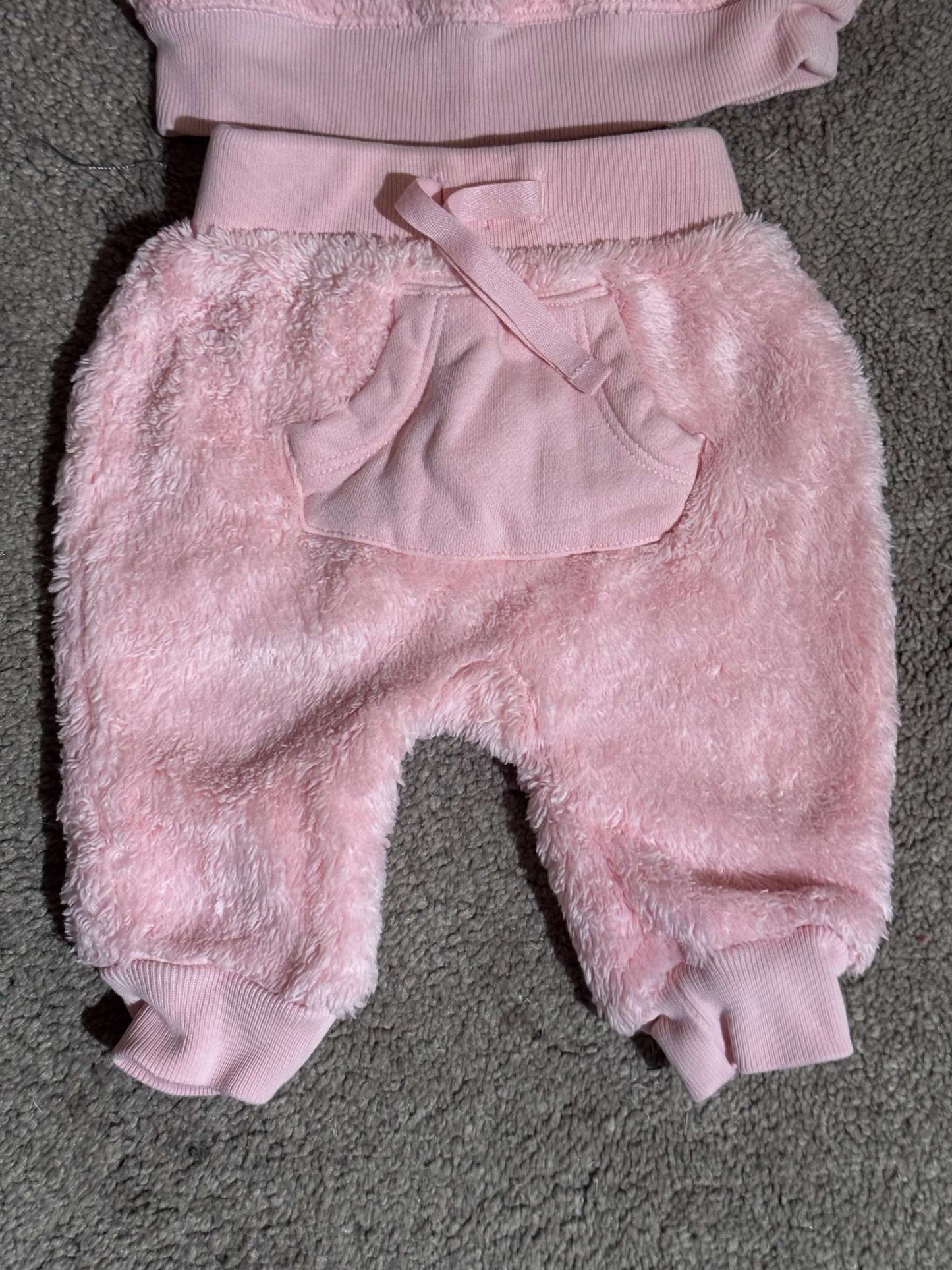 Fuzzy Pink Bear Sweatsuit, Kids 3 Month (0-3M)
