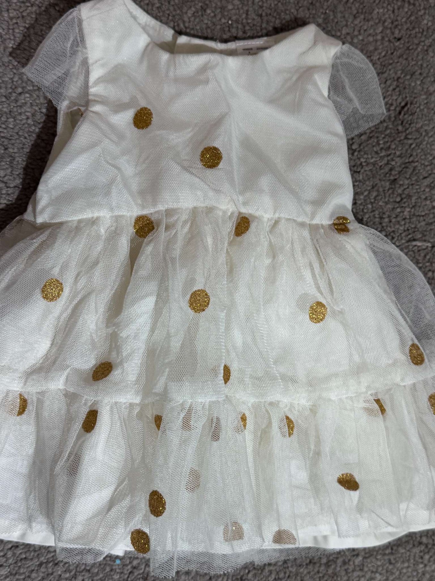 Cream Formal Dress with Gold Polkadots, Kids Newborn