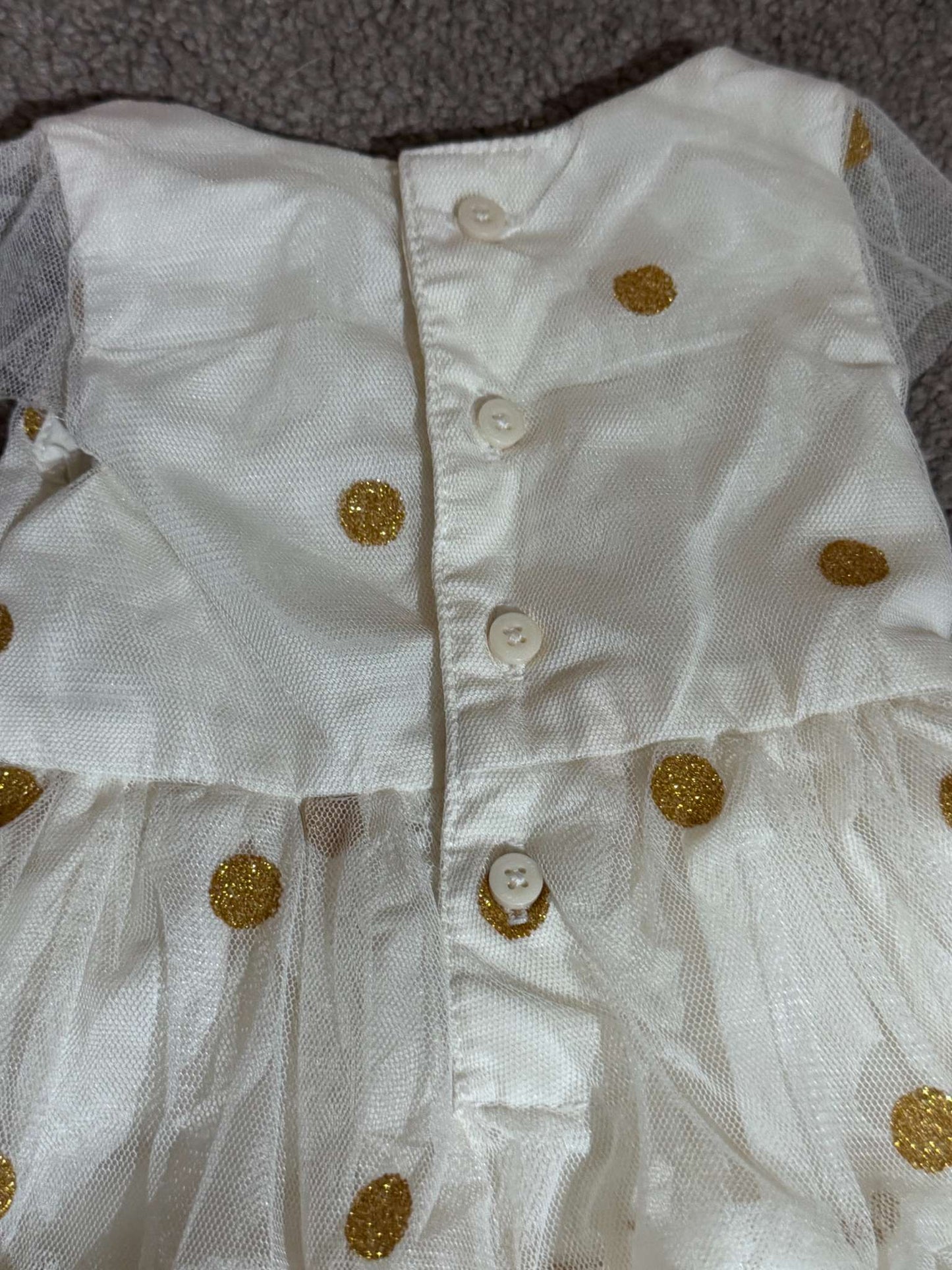 Cream Formal Dress with Gold Polkadots, Kids Newborn