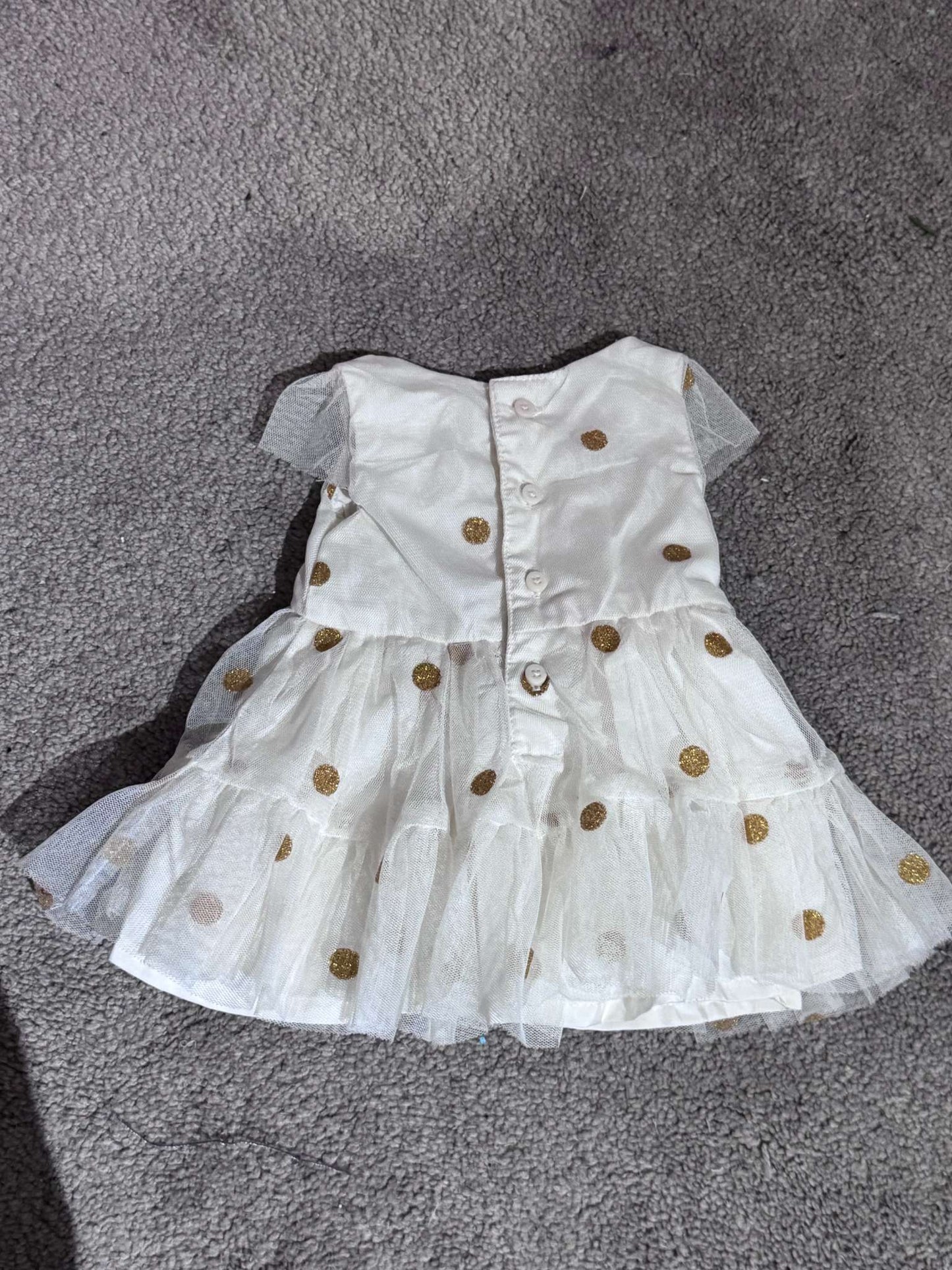 Cream Formal Dress with Gold Polkadots, Kids Newborn