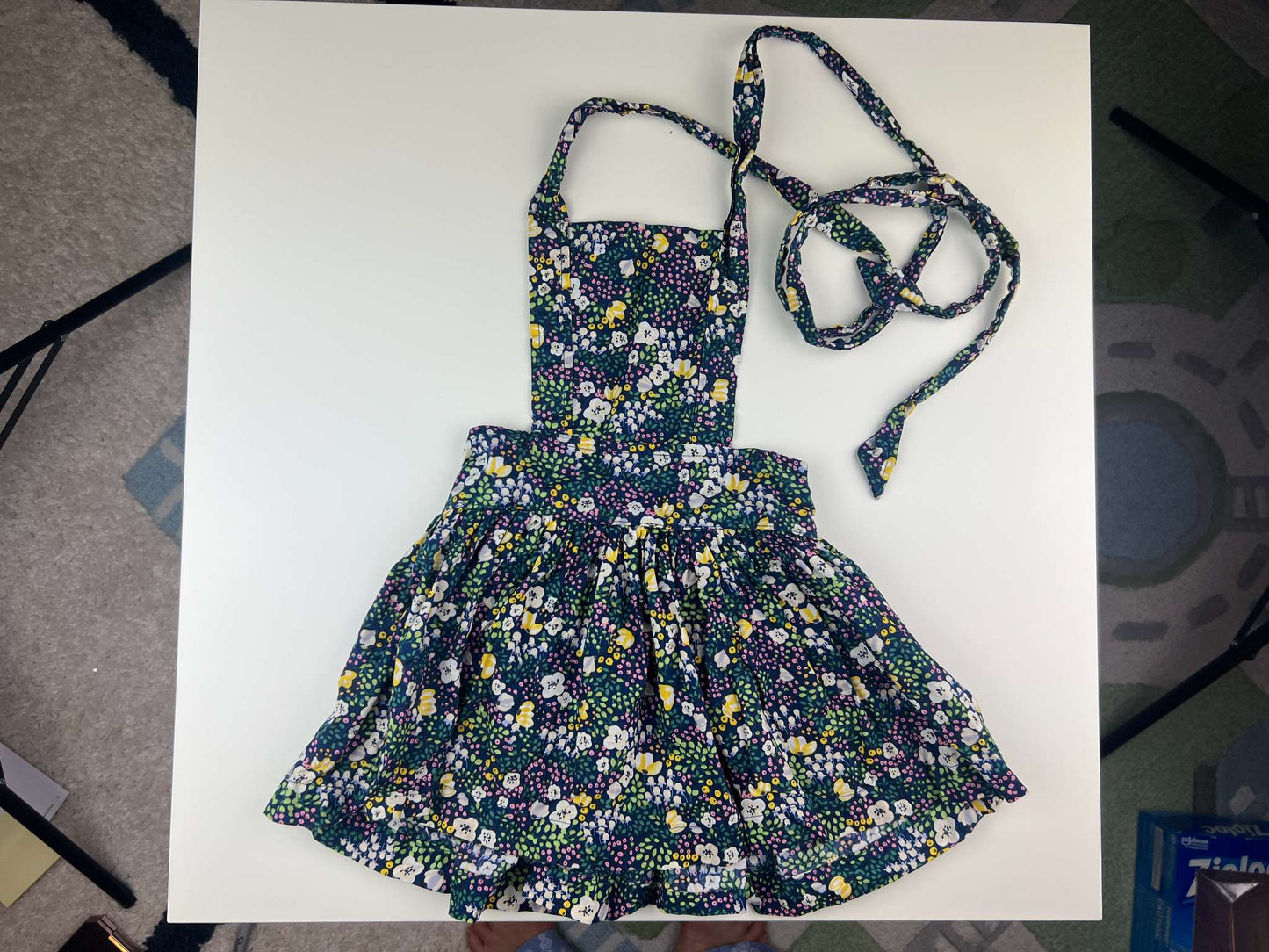 Nest and Nurture Heidi Pinafore, dark blue floral, 12-18m, Kids 18 Month (12-18M)