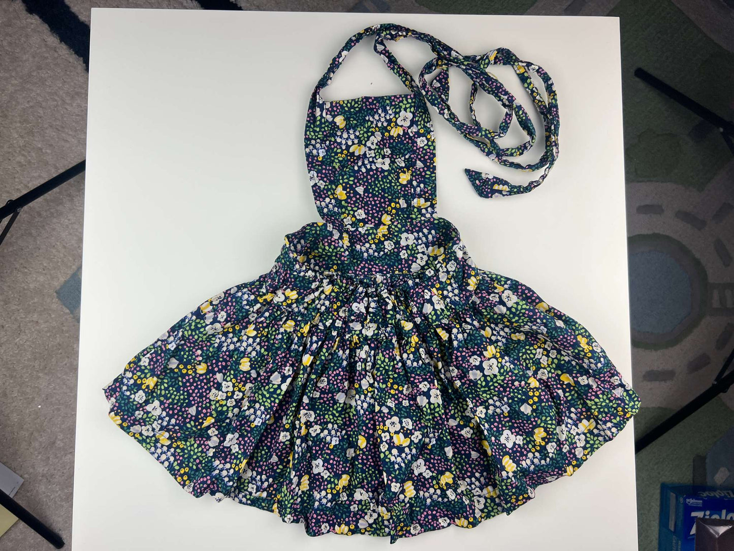 Nest and Nurture Heidi Pinafore, dark blue floral, 12-18m, Kids 18 Month (12-18M)