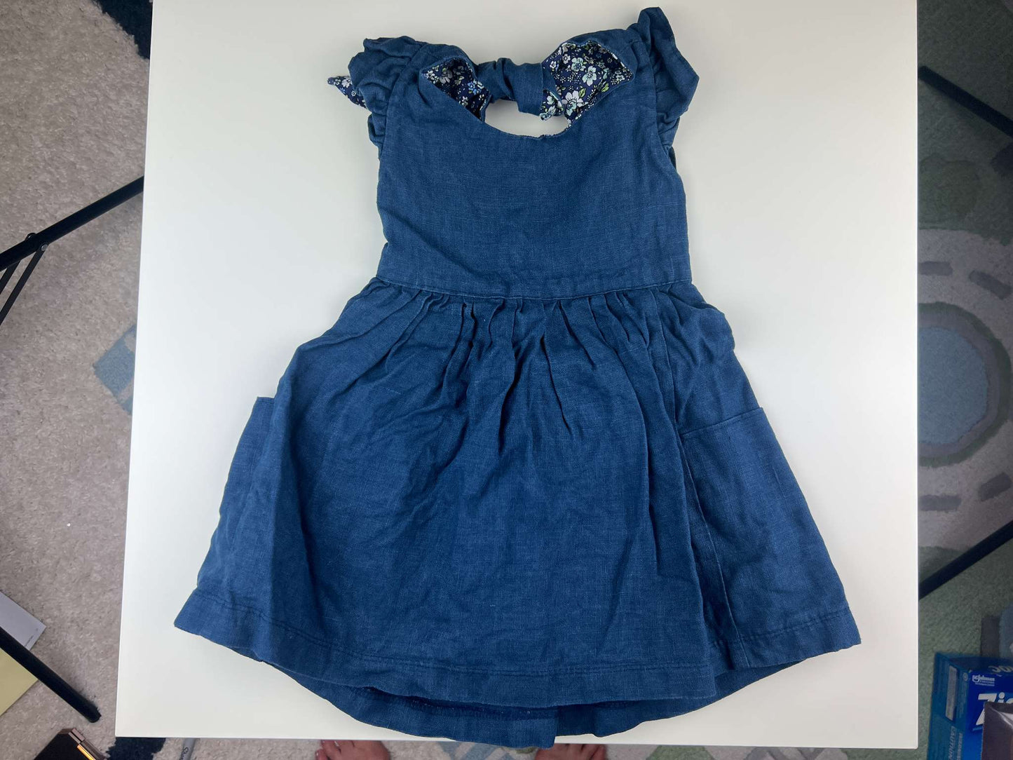 Nest and Nurture blue sleeveless dress with floral inside and tie back, 12-24m, Kids 24 Month (18-24M)