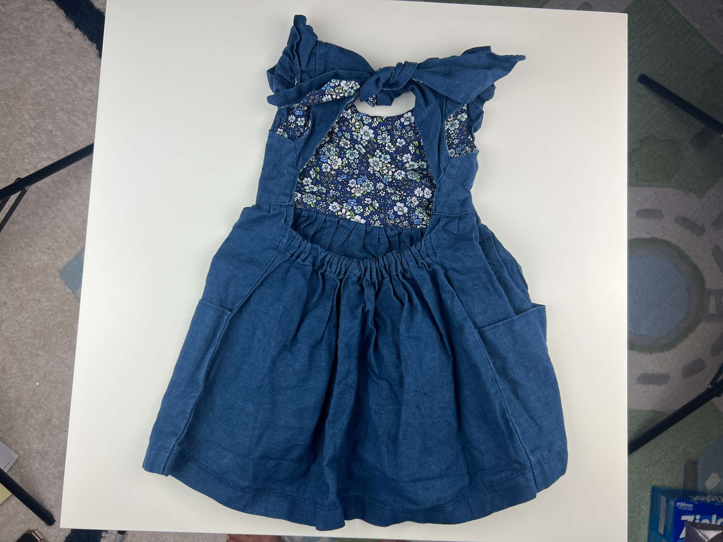 Nest and Nurture blue sleeveless dress with floral inside and tie back, 12-24m, Kids 24 Month (18-24M)