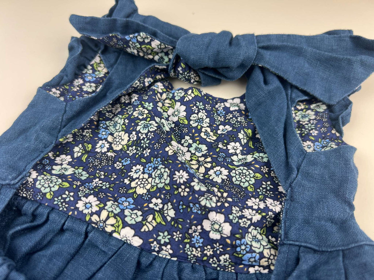 Nest and Nurture blue sleeveless dress with floral inside and tie back, 12-24m, Kids 24 Month (18-24M)