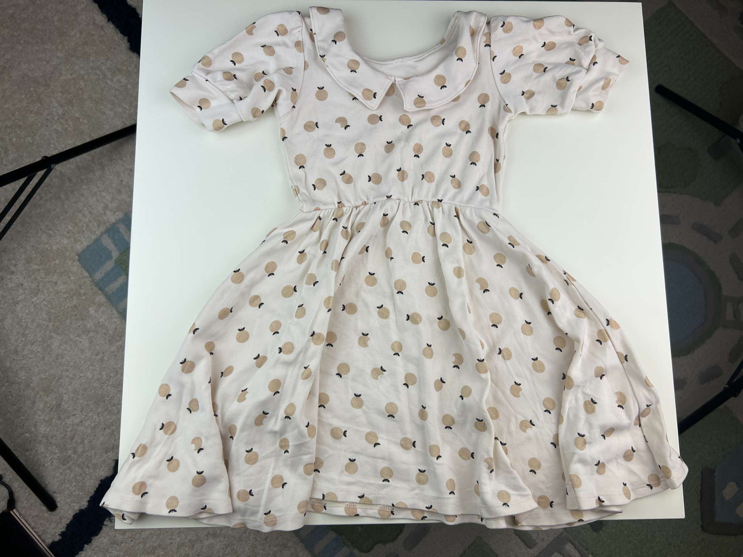 Little and Lively Bamboo/cotton blend sparkly apple print dress, white and gold, 1T/2T (fits large), Kids 2T
