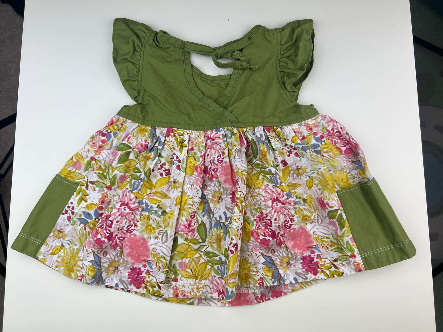 Nest and Nurture Green and Floral Poppy tunic, 6-12m, Kids 12 Month (9-12M)