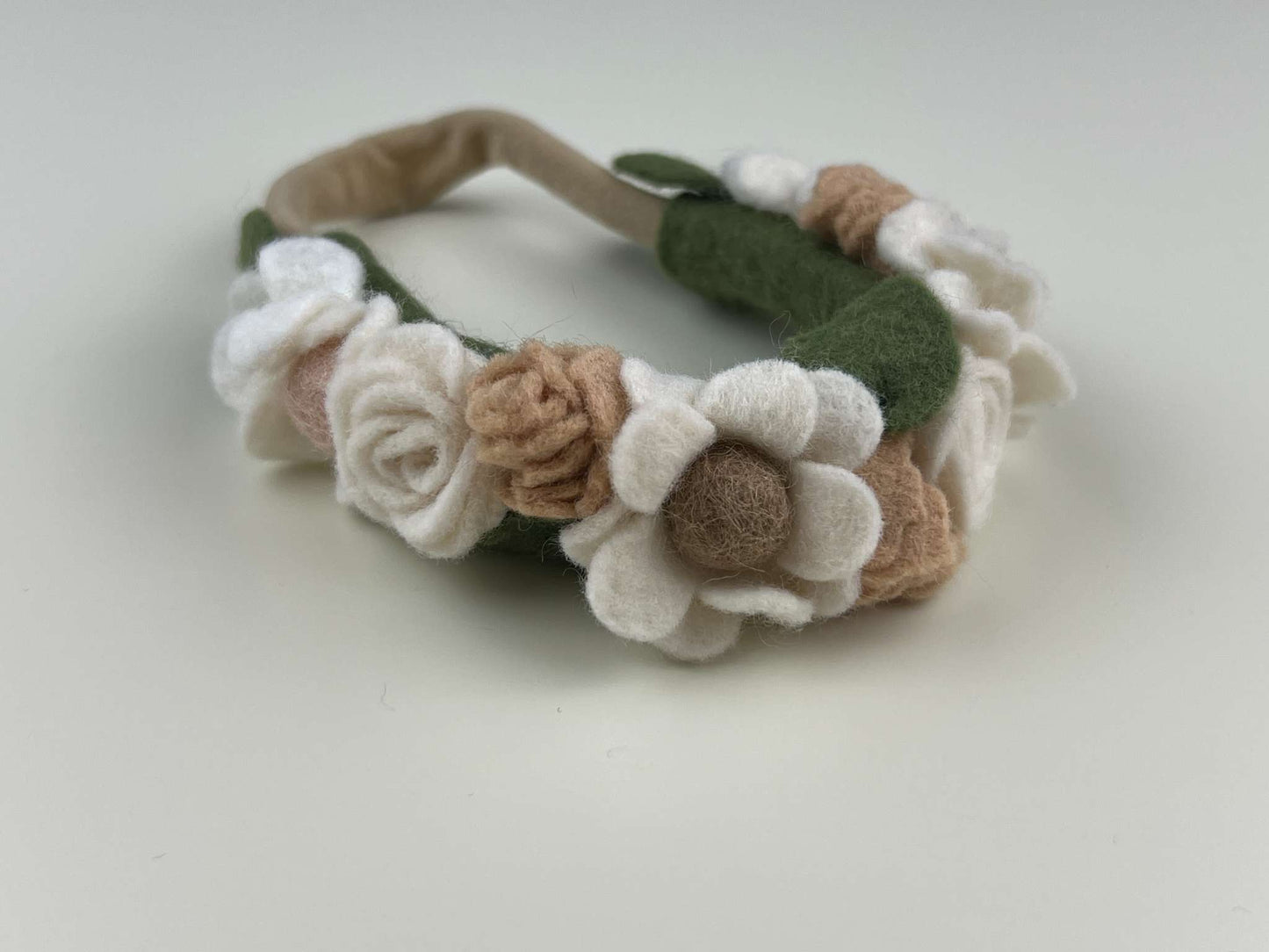 Felt me knot petite linen/neutral full floral crown headband