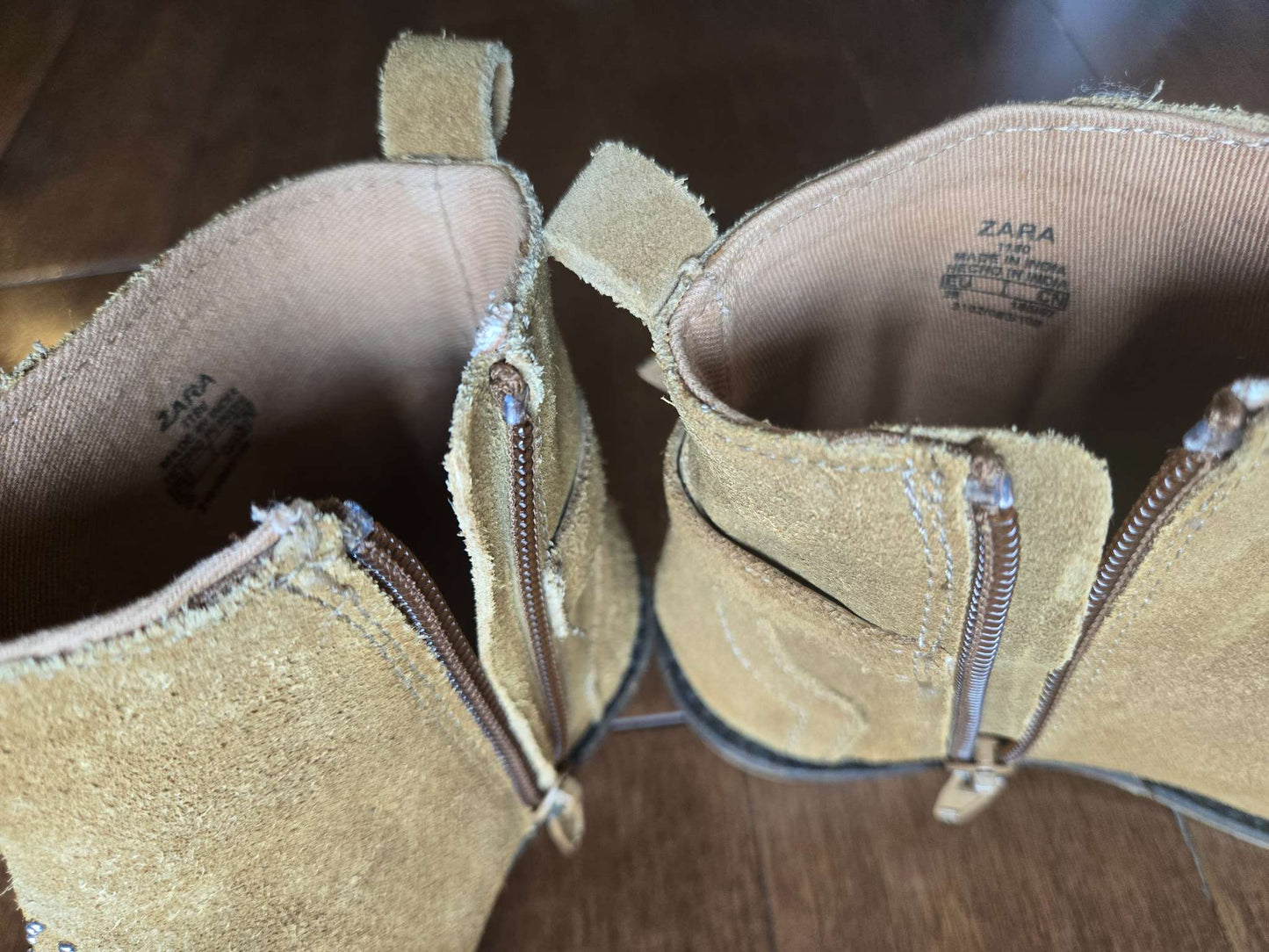 Zara girls' brown tan suede side zip ankle boots, Shoes 11.5 (Toddler:2-4yr)
