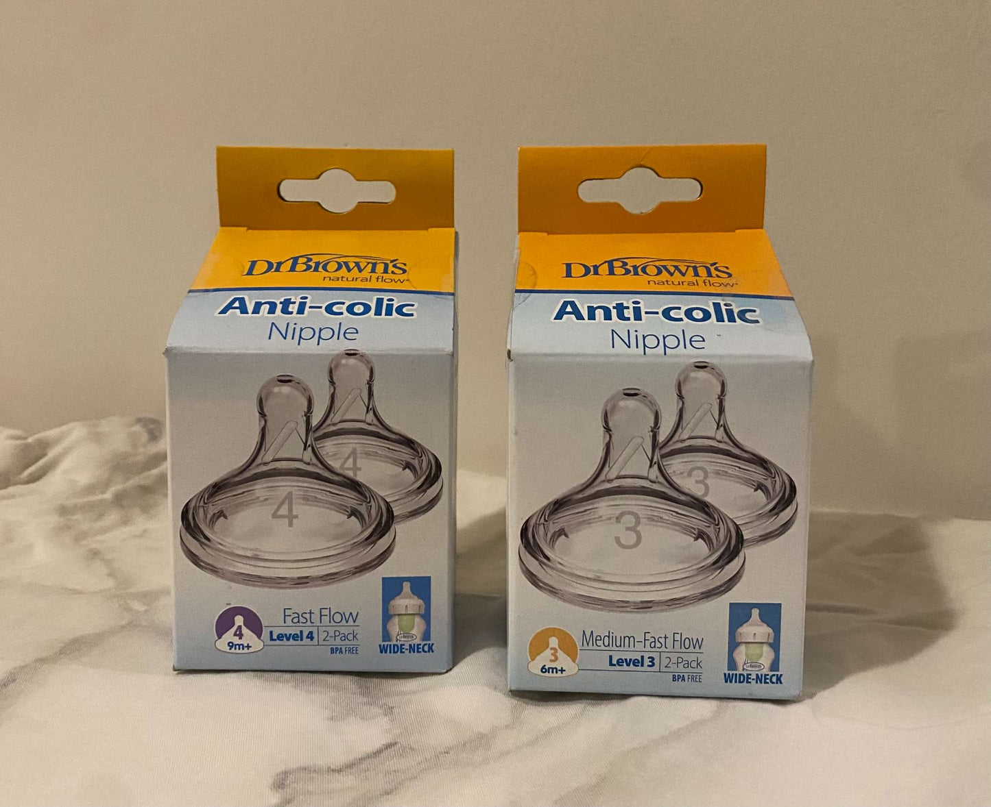 Dr Brown's Natural Flow Level 3 & 4 Wide Neck Anti-Colic Nipples NWT