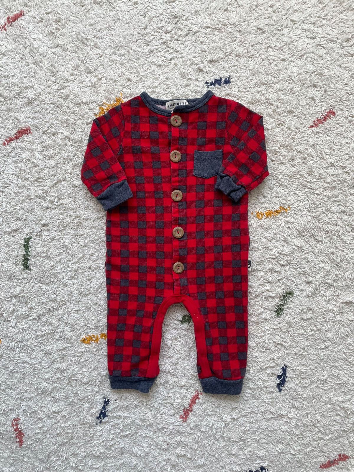 Rabbit + Bear plaid romper, Kids 6 Month (3-6M)