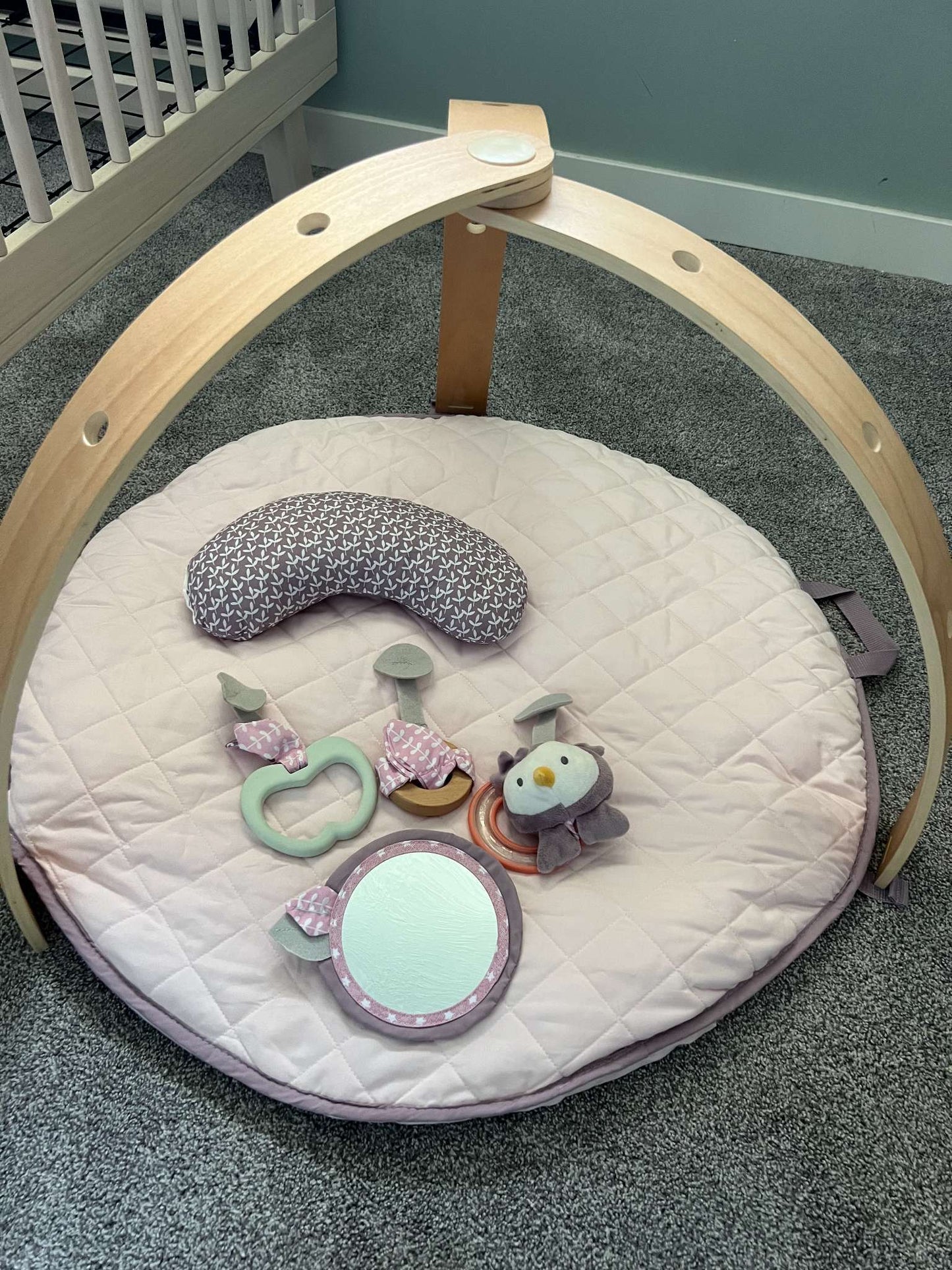 Reversible Duvet Activity Gym & Play Mat with Wooden Toy Bar