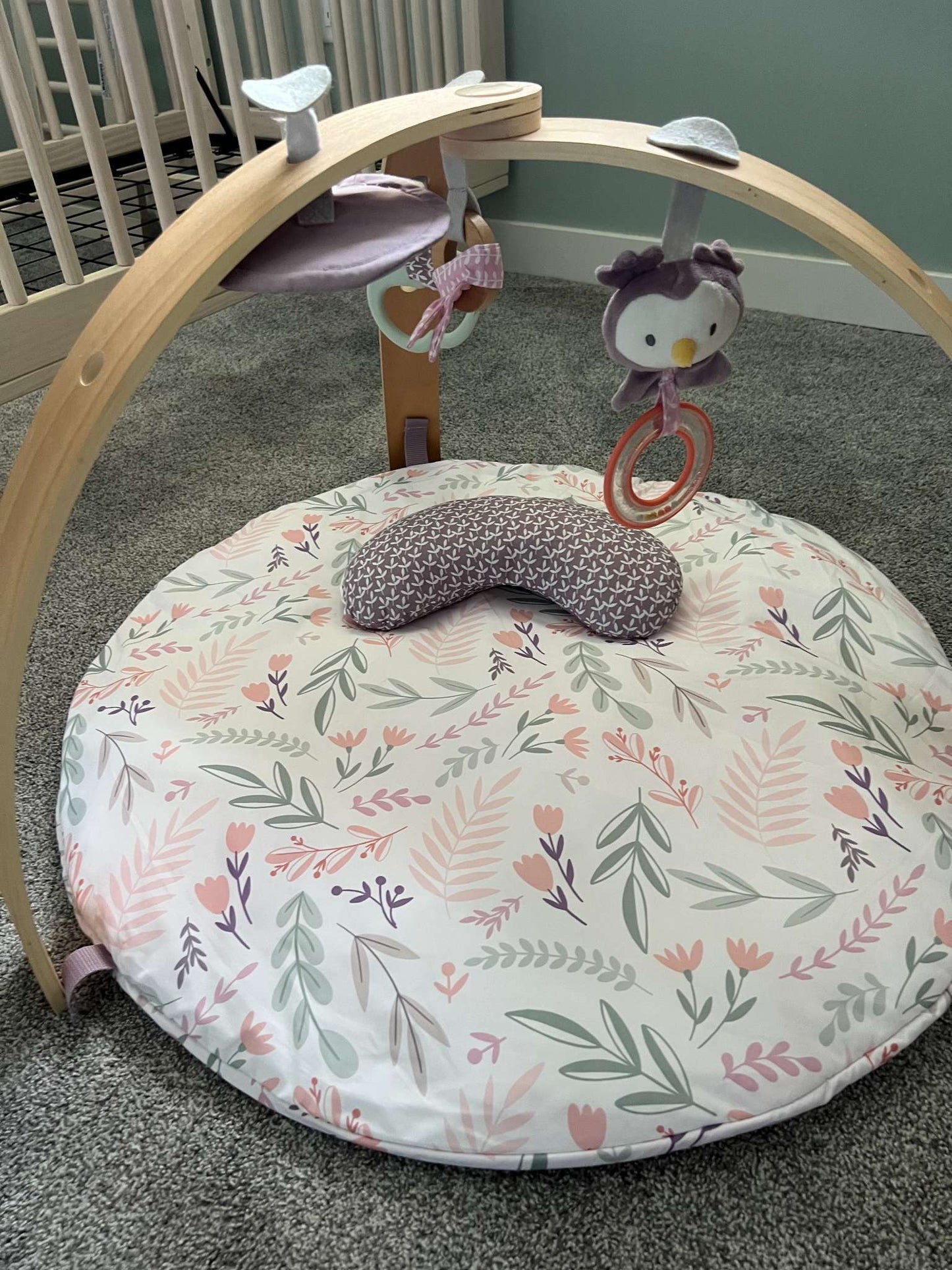 Reversible Duvet Activity Gym & Play Mat with Wooden Toy Bar