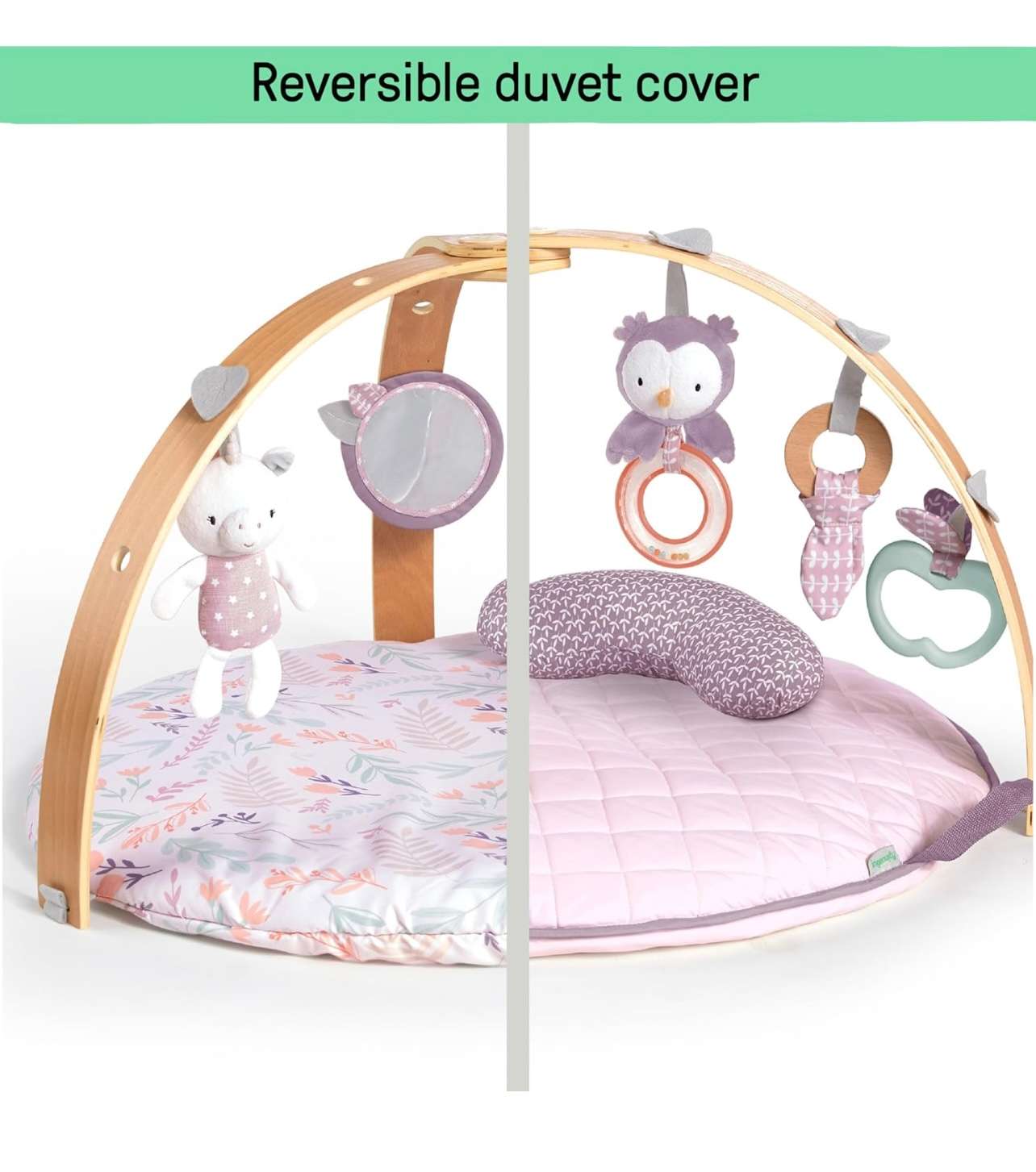 Reversible Duvet Activity Gym & Play Mat with Wooden Toy Bar