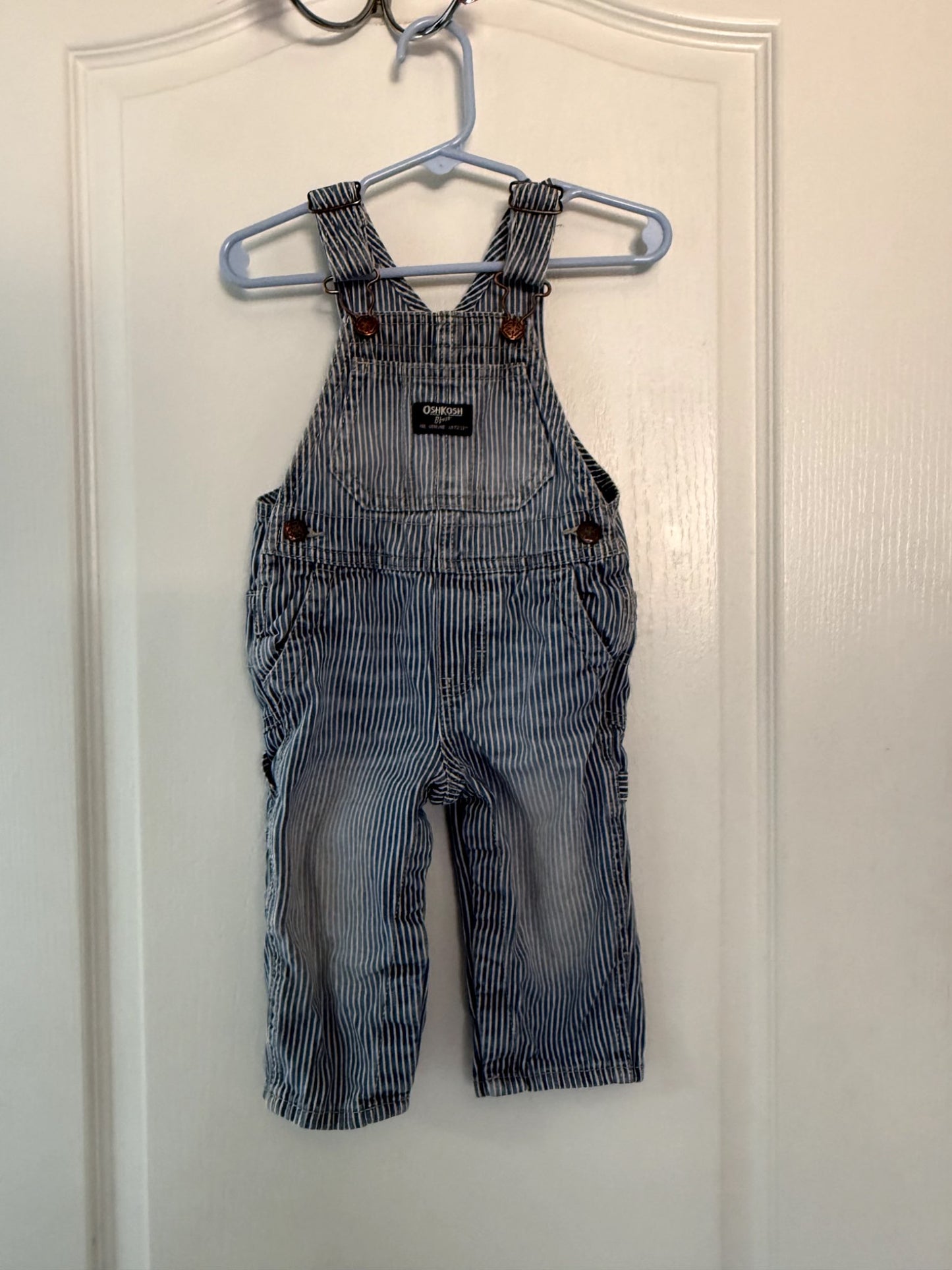 OshKosh B'gosh Classic Hickory Stripe Denim Overalls 12M, Kids 12 Month (9-12M)