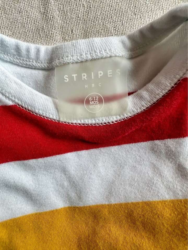 6-12M HBC baby sleeveless striped bodysuit, Kids 12 Month (9-12M)