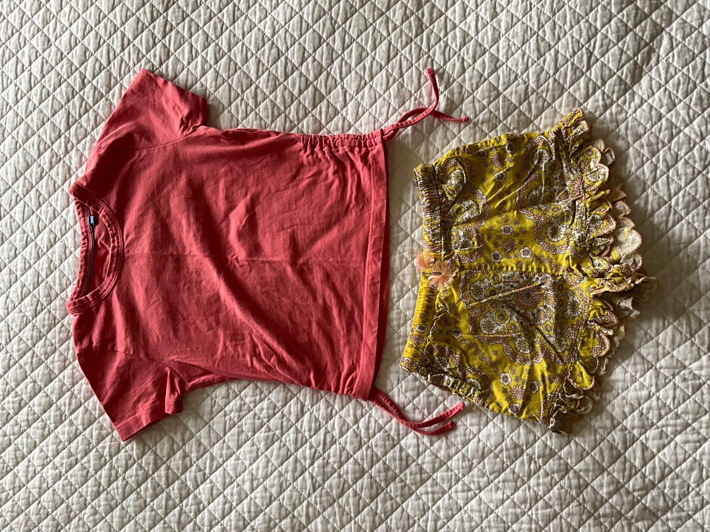 BODEN Pink T &Yellow/Pink Print Shorts Set (Size 7), Kids 7 & 8 (small)
