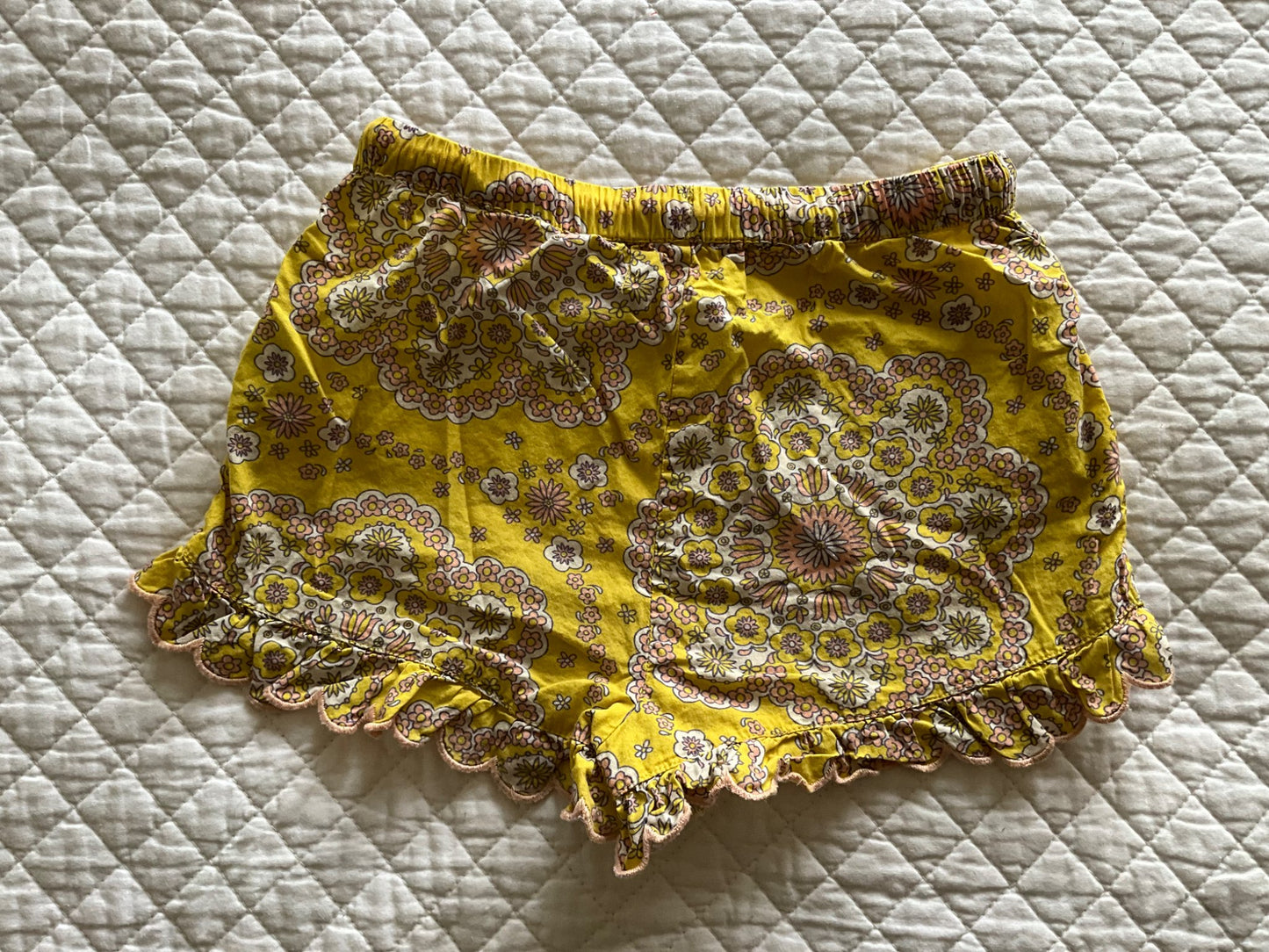 BODEN Pink T &Yellow/Pink Print Shorts Set (Size 7), Kids 7 & 8 (small)