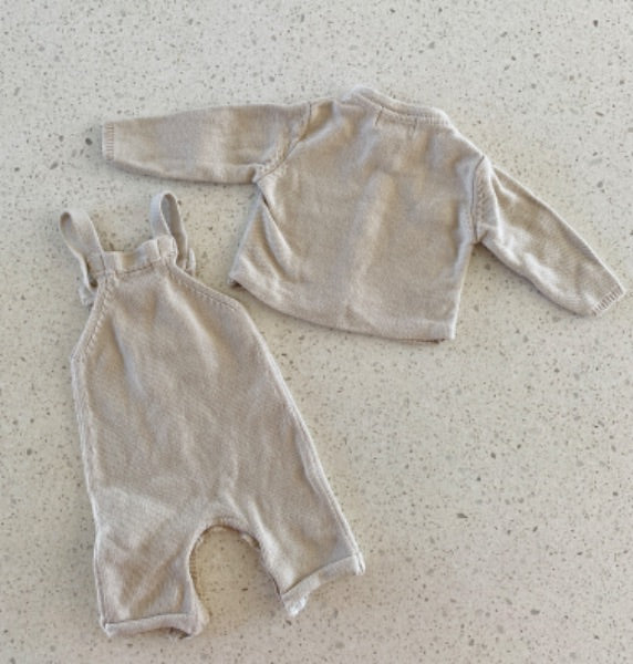 Newborn Outfit Button Overalls & Sweater Cardigan , Kids 3 Month (0-3M)