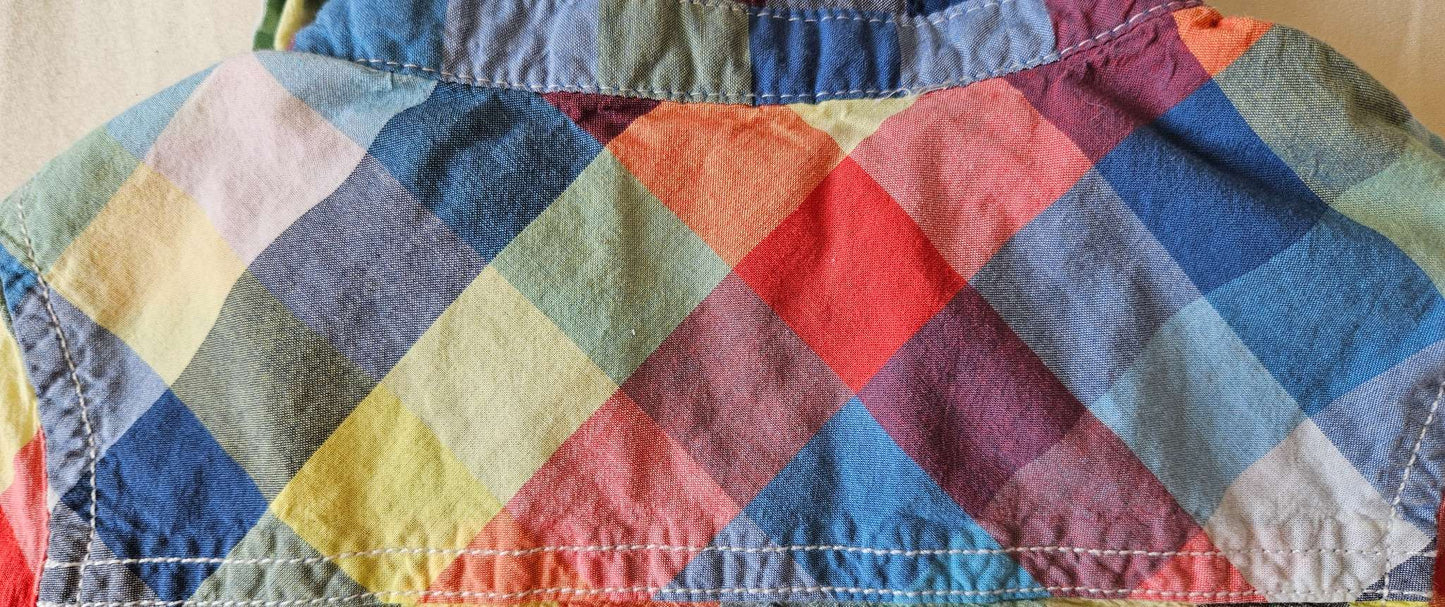 12-18 month Joe Fresh 2 piece set (multi colored dress shirt and green pants) , Kids 18 Month (12-18M)