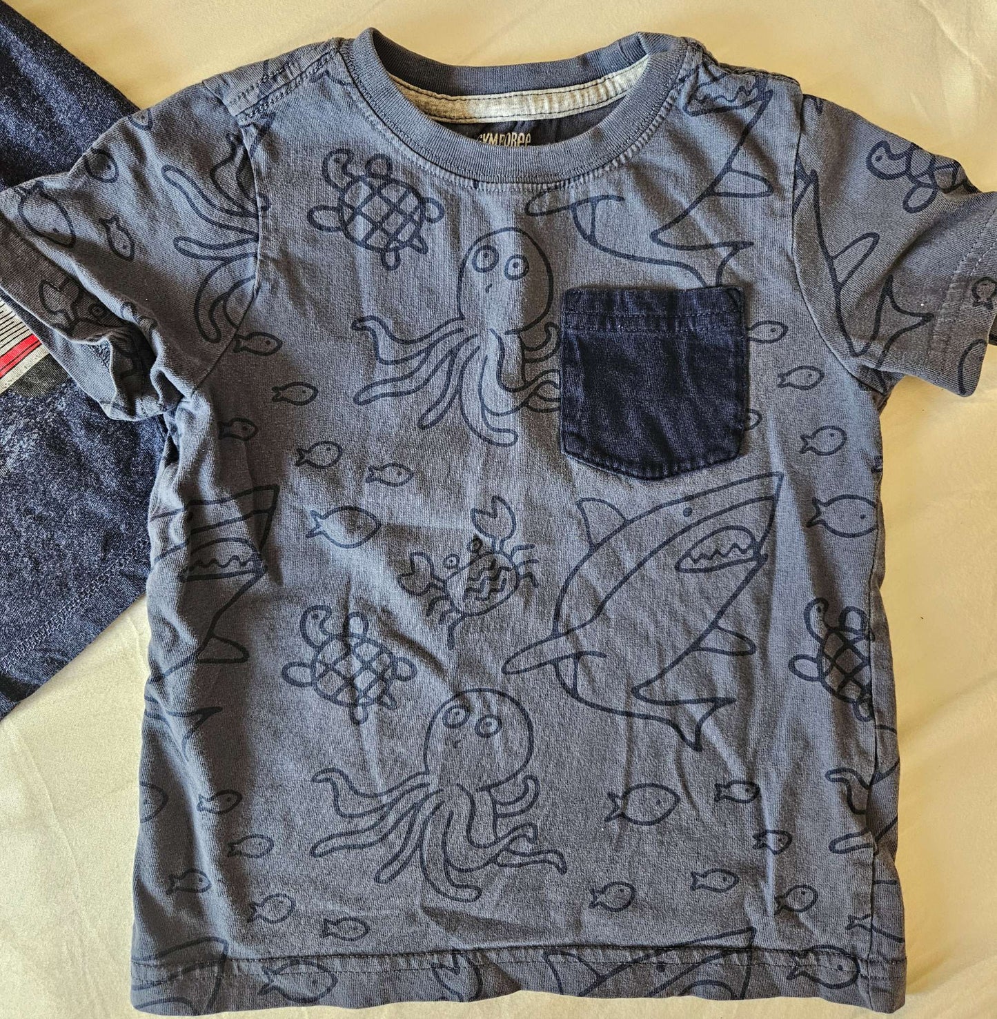 2 size 2T blue shirts (fire truck and under the sea), Kids 2T