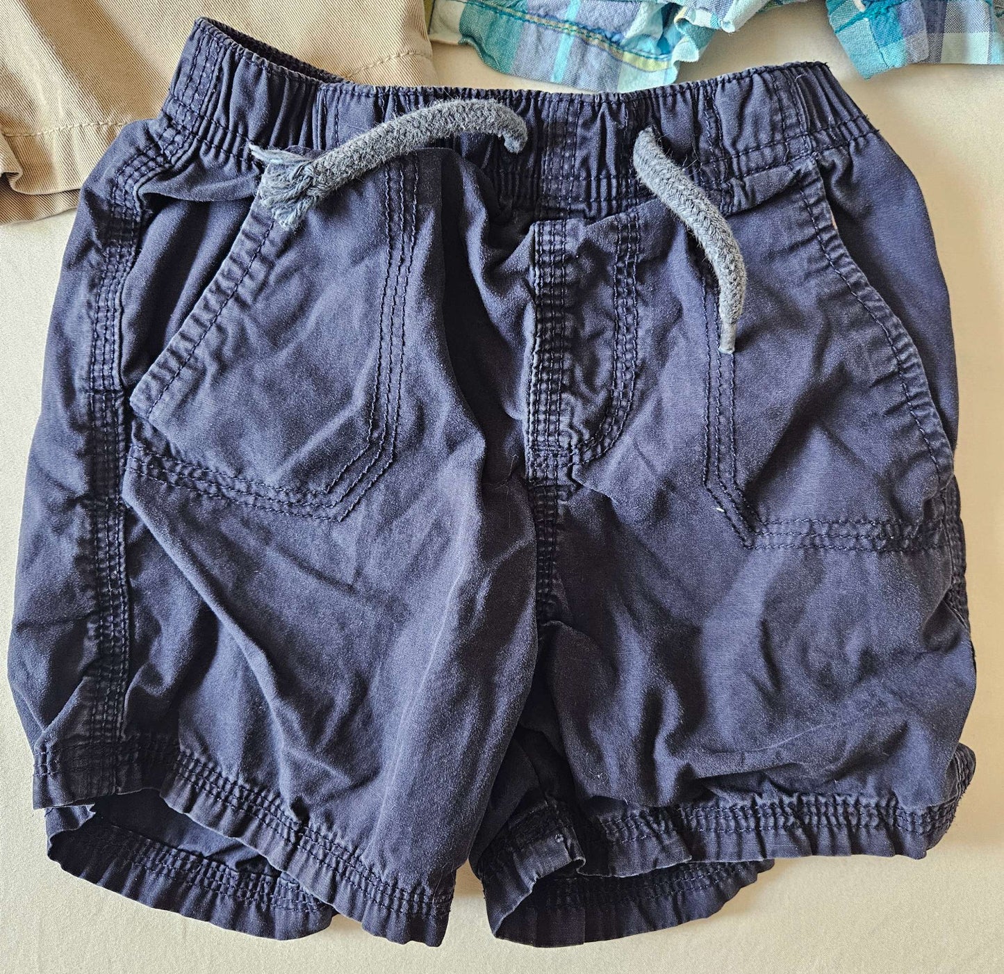 24 month 3 pack shorts (beige Cherokee, blue plaid carters, navy blue osh kosh), Kids 24 Month (18-24M)