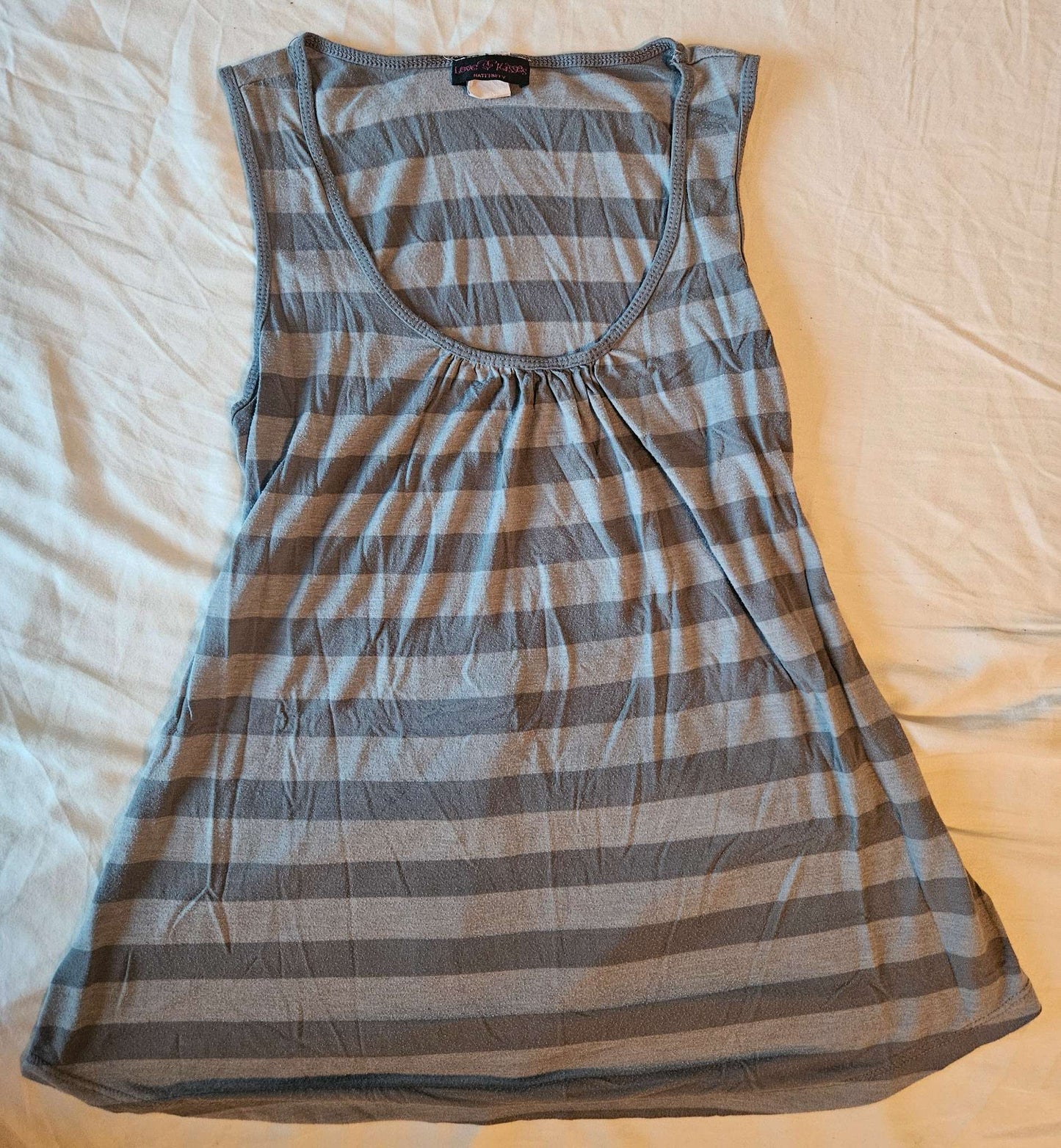 Grey striped maternity shirt with back tie back size Large , Maternity L (12-14)