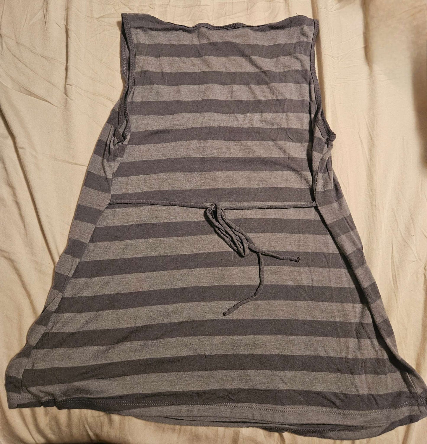 Grey striped maternity shirt with back tie back size Large , Maternity L (12-14)